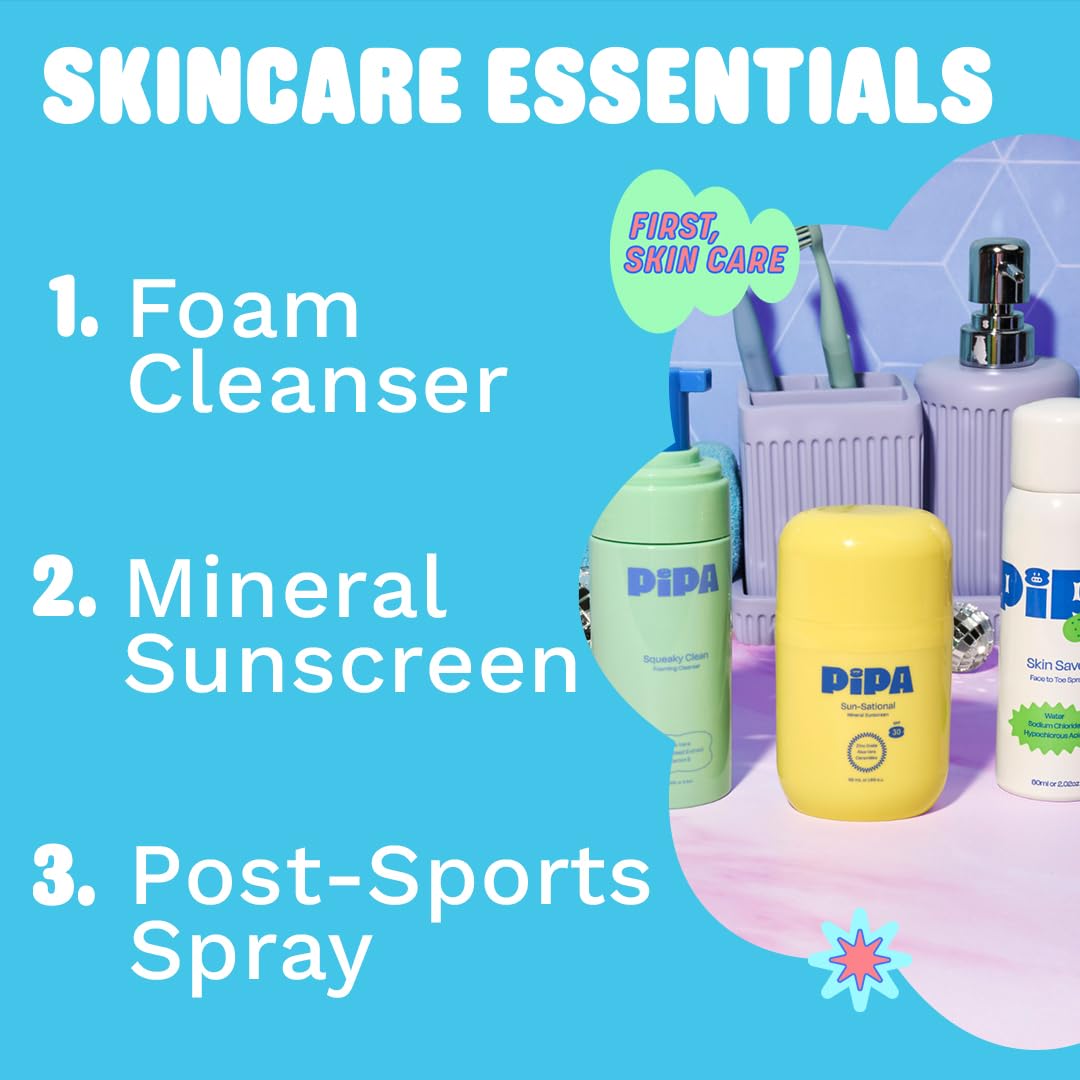 Pipa Skincare Must Have Kids Set - Cleanser, Sunscreen & After Sports Spray – packaging and label