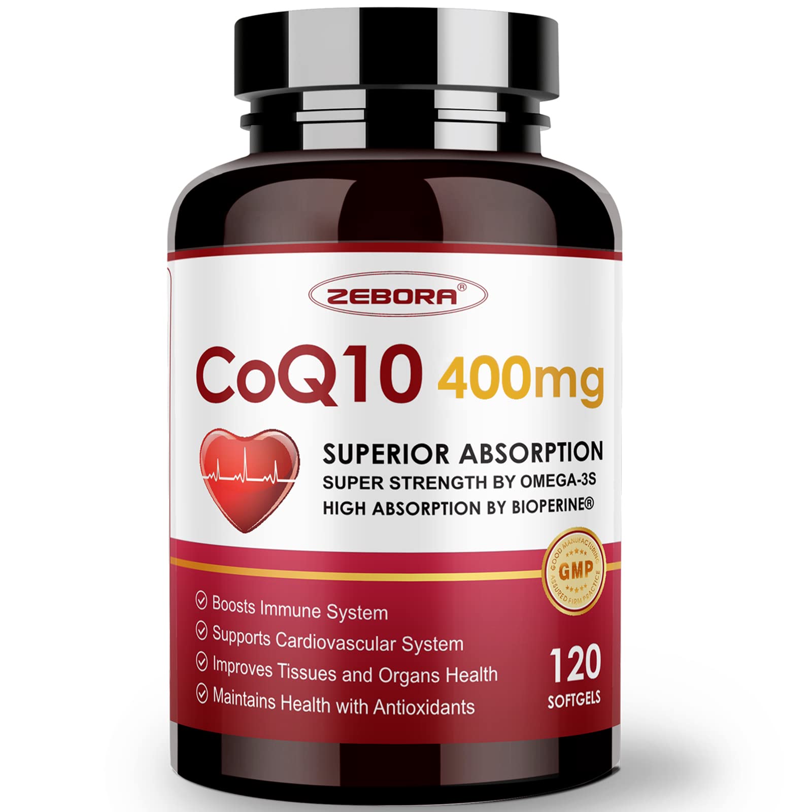 ZEBORA CoQ10 400mg Softgels, 120 Servings - Product Imagery