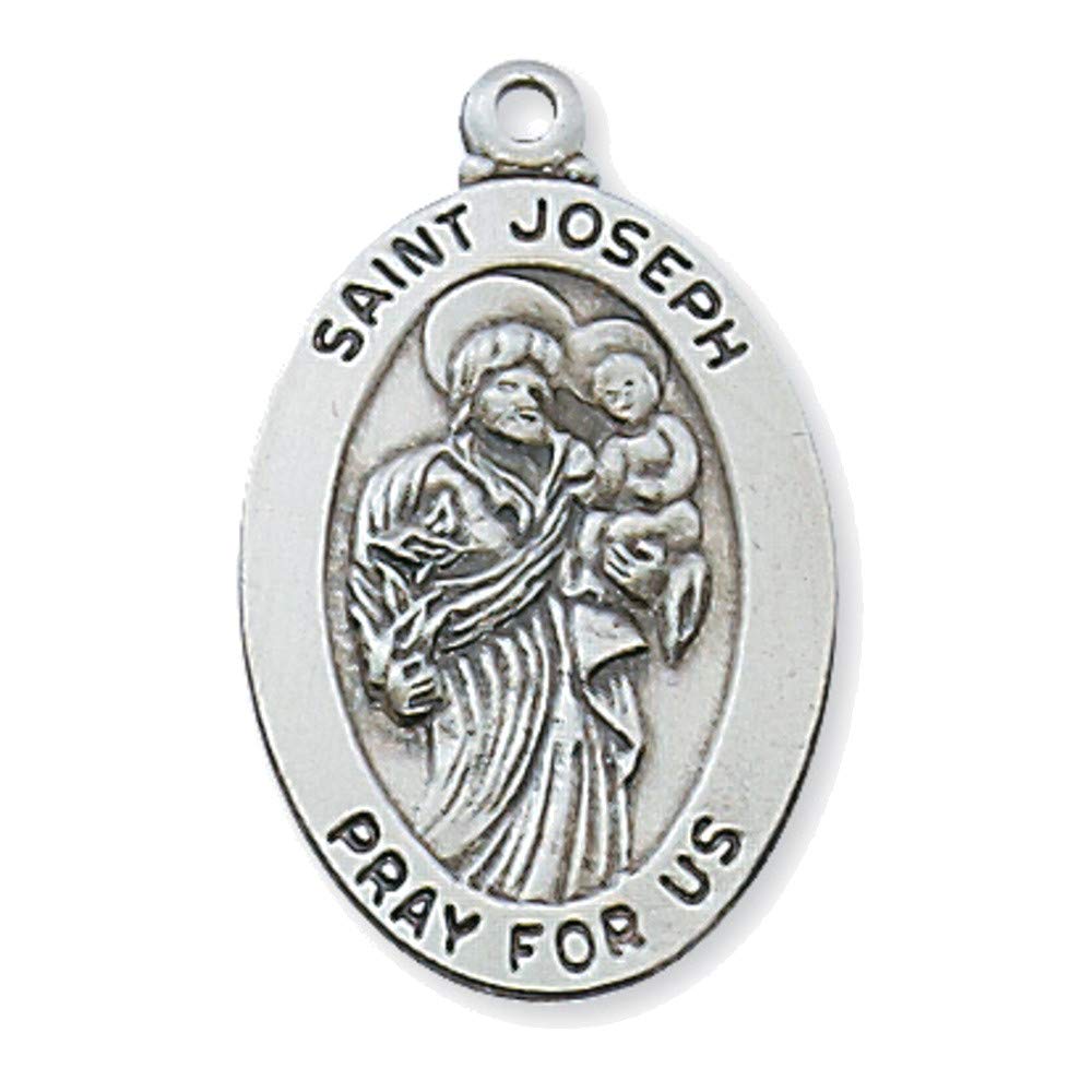 Bonyak Jewelry Sterling Silver St. Joseph with 20 in. Rhodium Plated Brass Chain and Deluxe Gift Box - Workers, Fathers,
