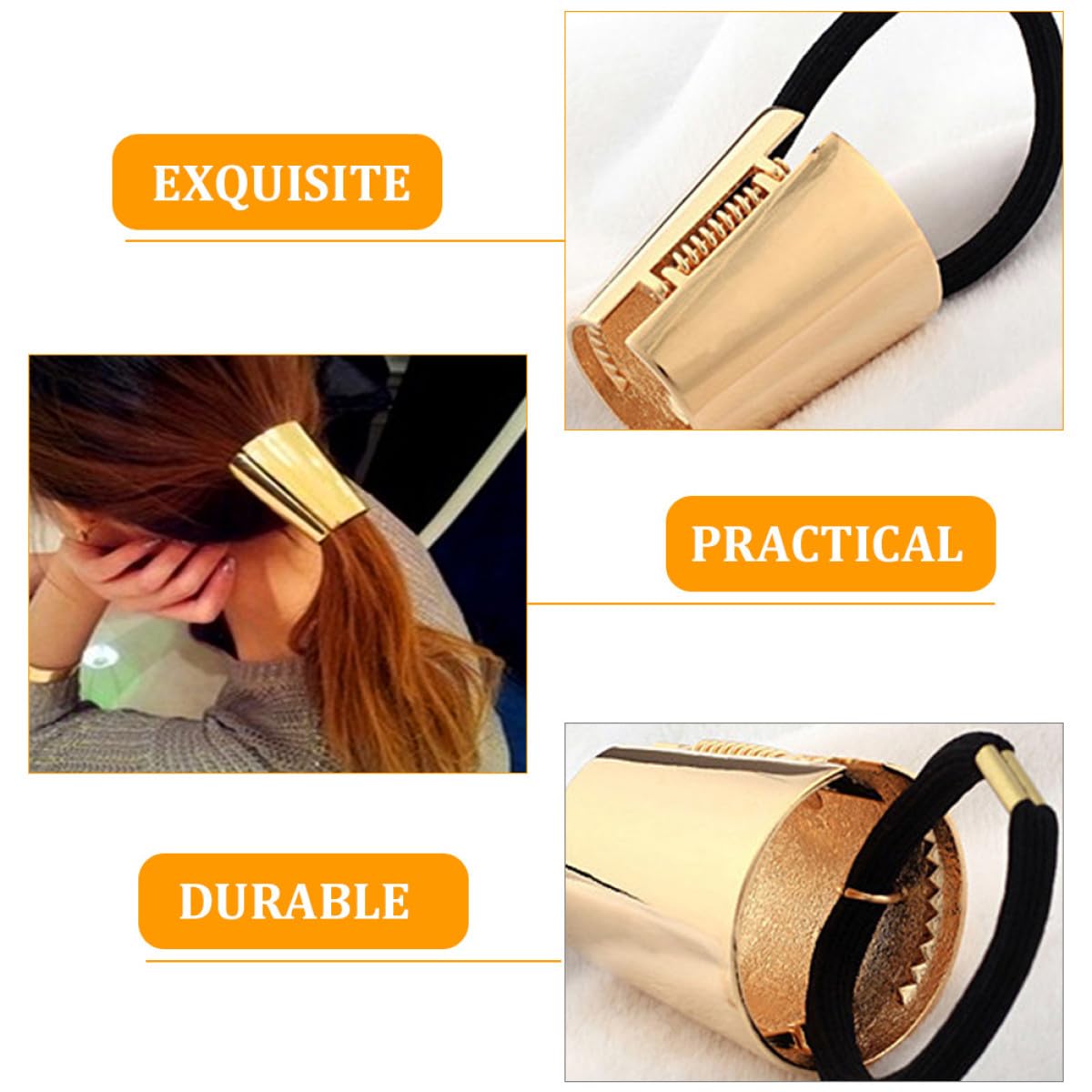 PLAFOPE Metal Hair Tie Gold Hair Elastic Ponytail Holder for Everyday Use and Styling