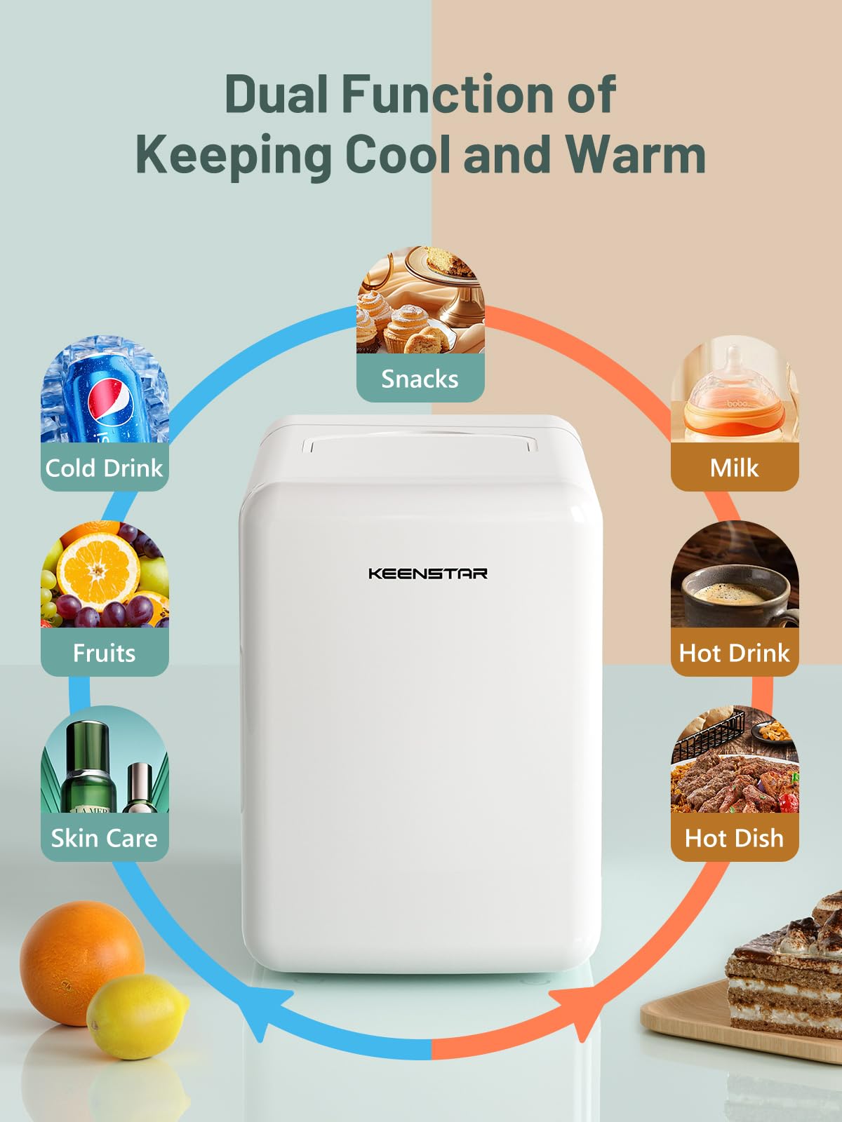 KEENSTAR Mini Fridge, 6 Liter/8 Can Small Fridge, 110V AC/ 12V DC Cooler and Warmer for Bedroom, Cosmetics, Office, Dorm