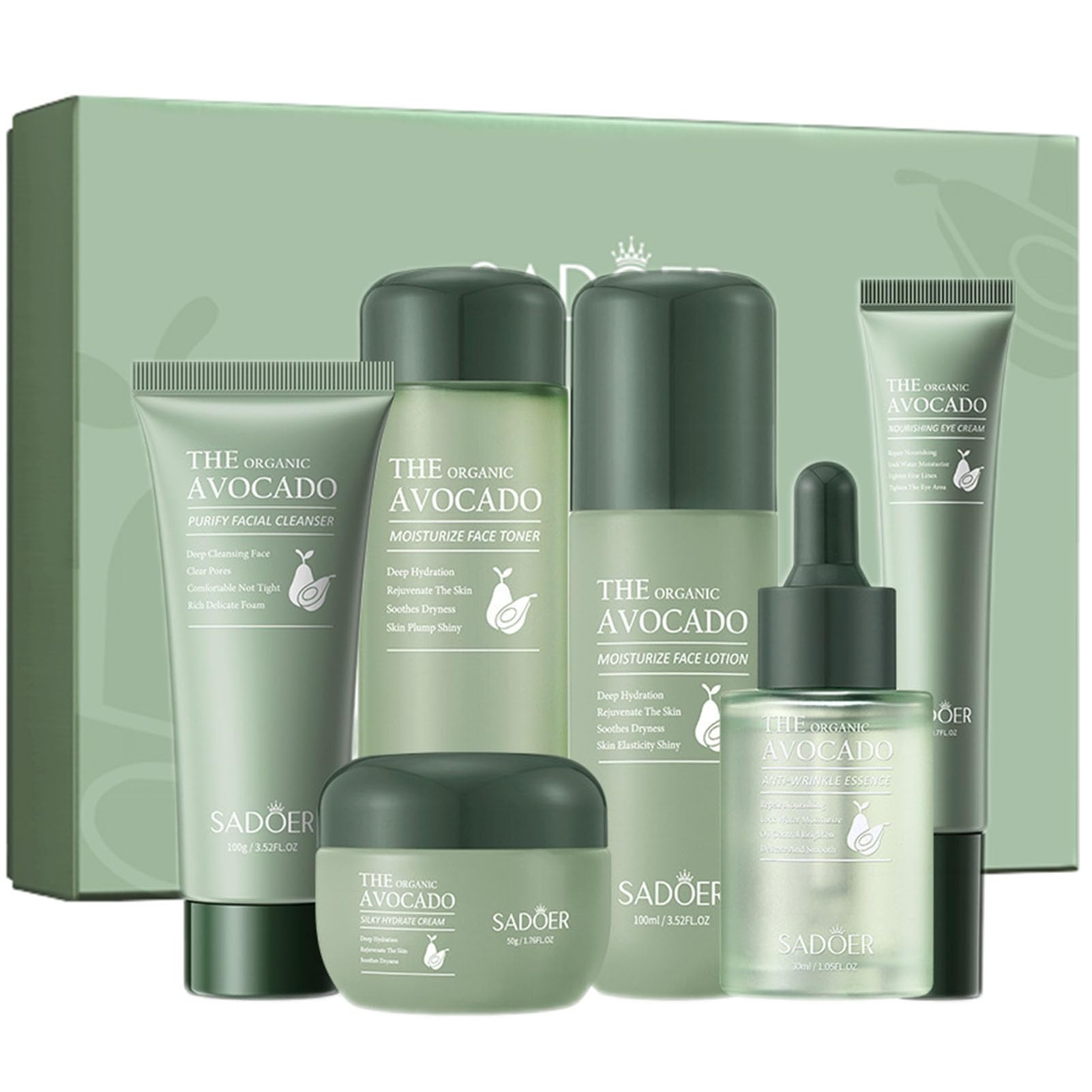 Avocado Skincare Sets, 6Pcs Skincare Gift Set with Facial - Product Imagery