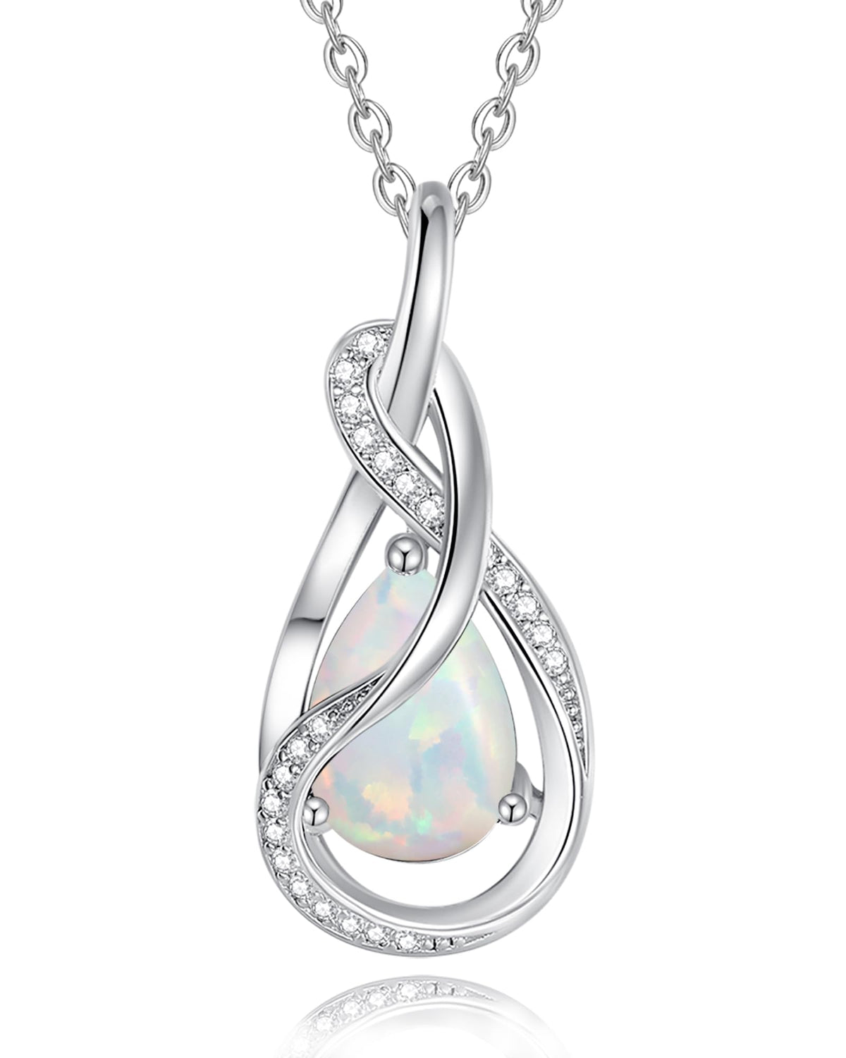 FANCIME TimelessTie Birthstone Necklace Ribbon Design Pendant For Women – 10-Opal