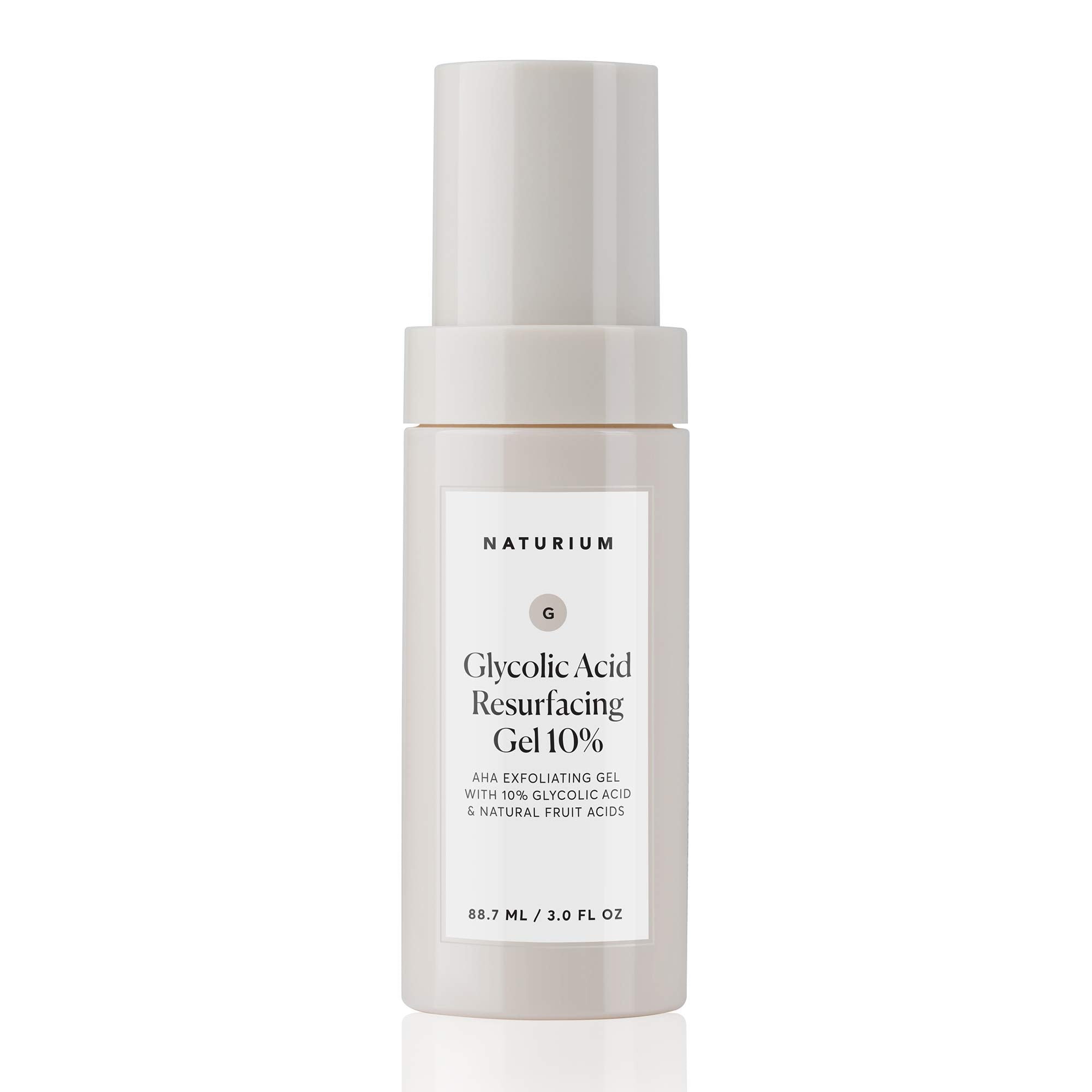 Naturium Glycolic Acid Resurfacing Gel with natural fruit acids, 3 oz, exfoliating skin treatment for gentle renewal.