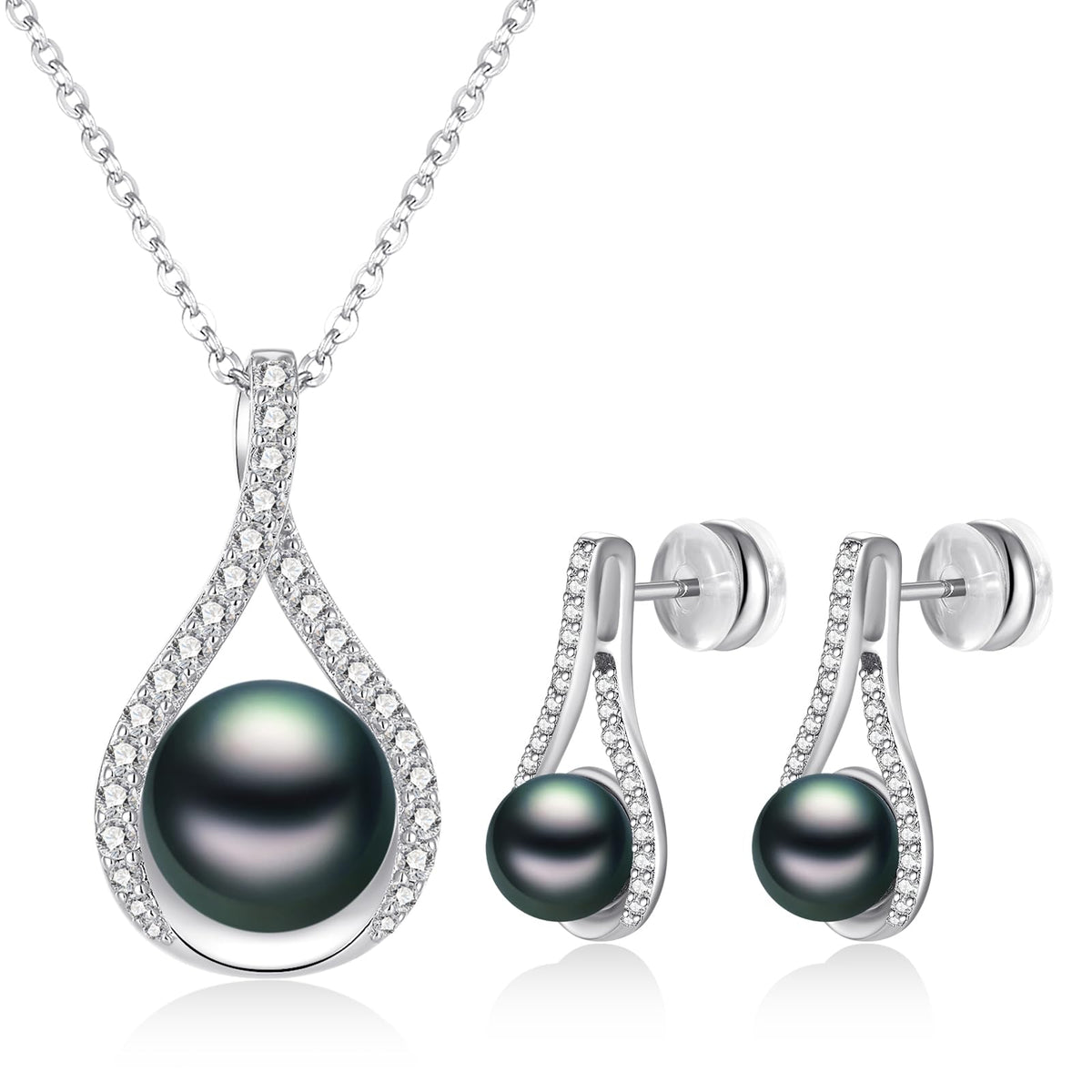 LOIPURI Black/White Pearl Necklace and Earring Set, 925 Sterling Silver – B-Black Pearl, Sterling Silver