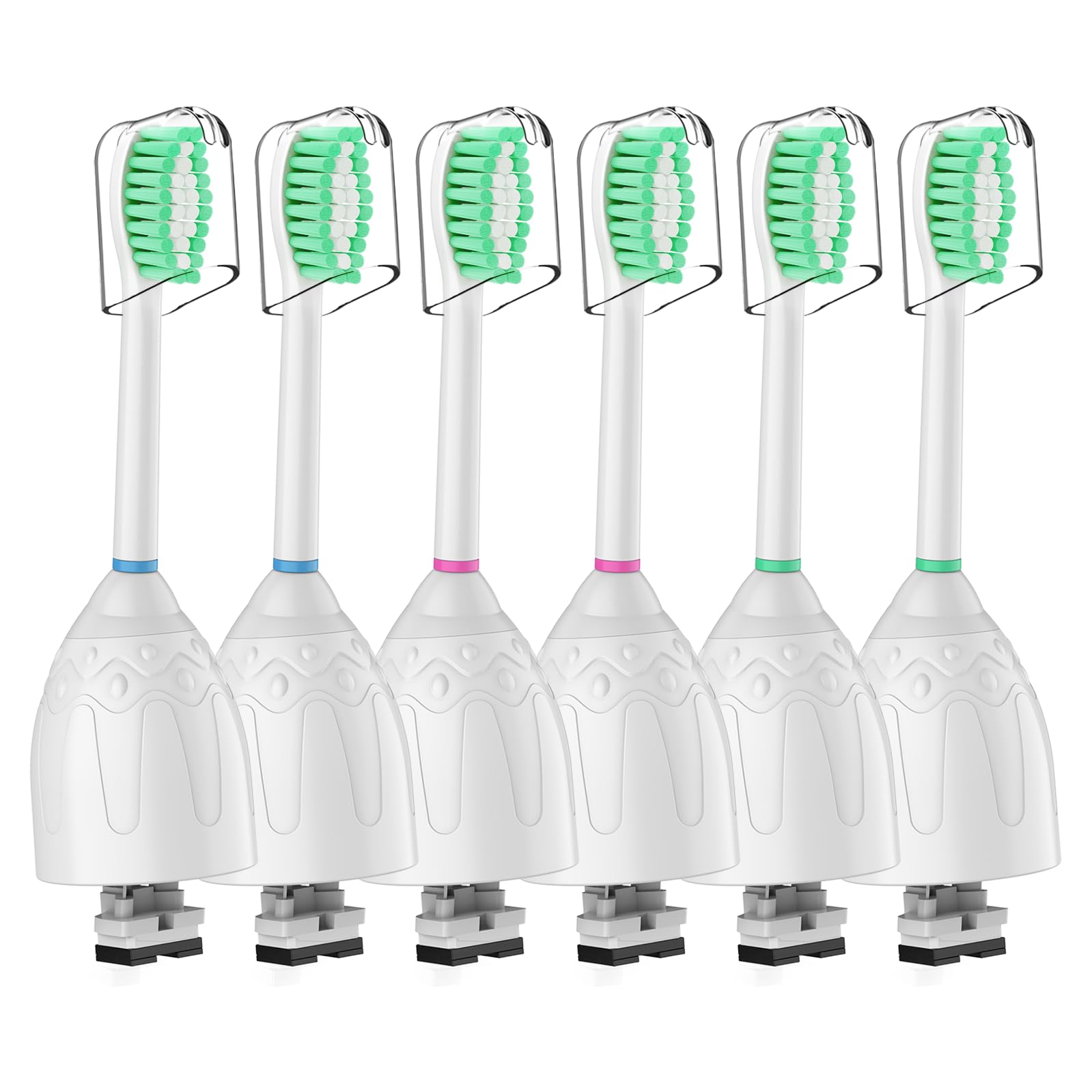 HAPPYMOMO replacement toothbrush heads for Philips Sonicare E-Series and Advance, 6-pack, showing brush heads with bristles and connectors.