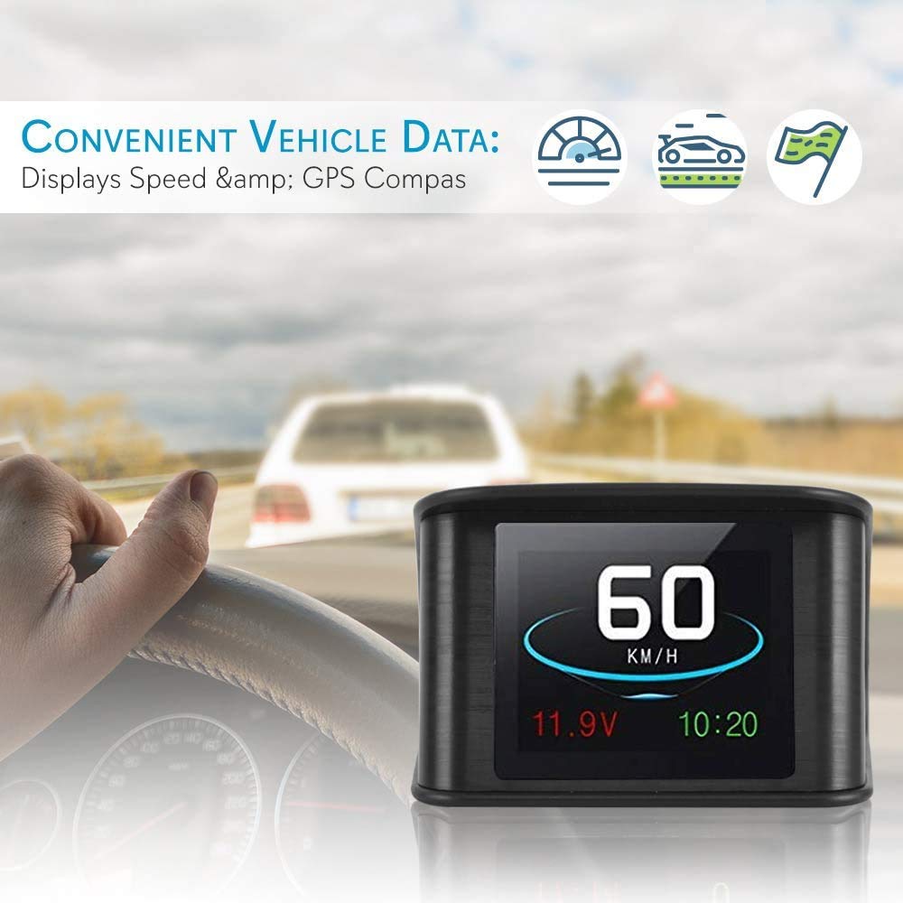 Pyle Universal Vehicle Smart HUD Display - 2.6" Digital Mini Car Dashboard Heads Up Windshield Speedometer Projector
