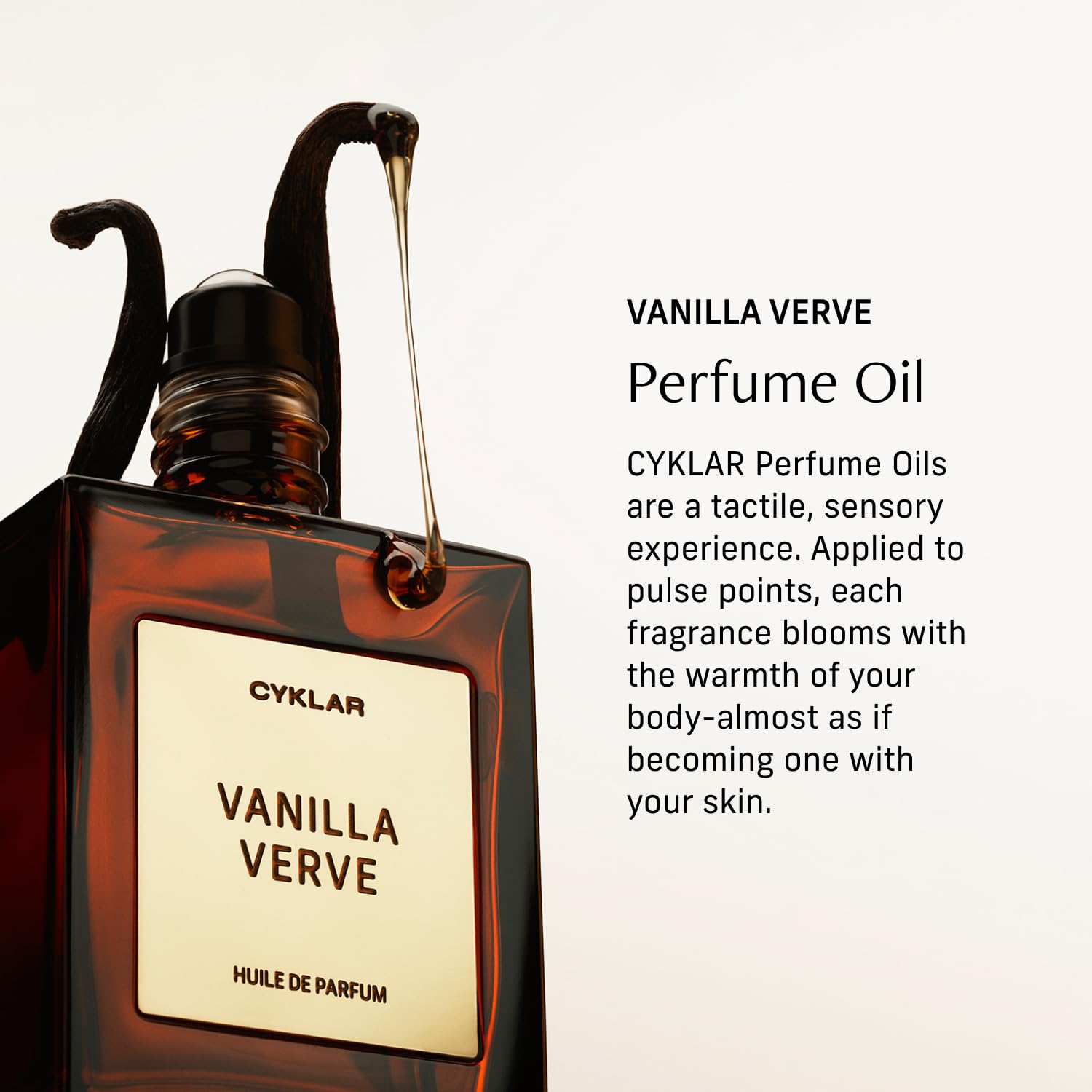 CYKLAR Vanilla Verve perfume oil roll-on bottle, 15ml, featuring a sleek design and vanilla scent for personal fragrance.