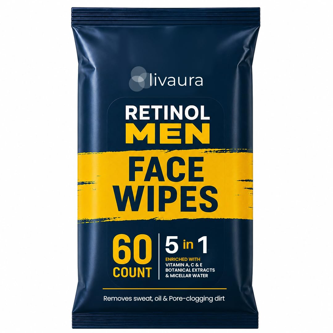 LIVAURA Retinol Face Wipes for Men - Facial Cleansing Wipes for - Product Imagery