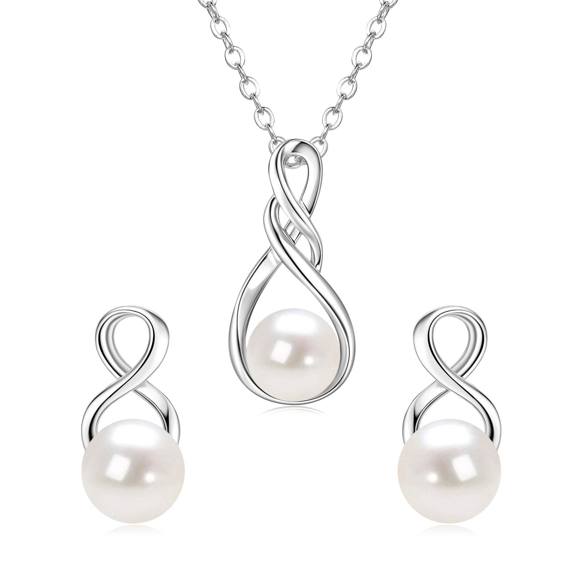 DENGGUANG Freshwater Pearl Necklace and Earrings Jewelry Set for Women – Silver 1, Gemstone