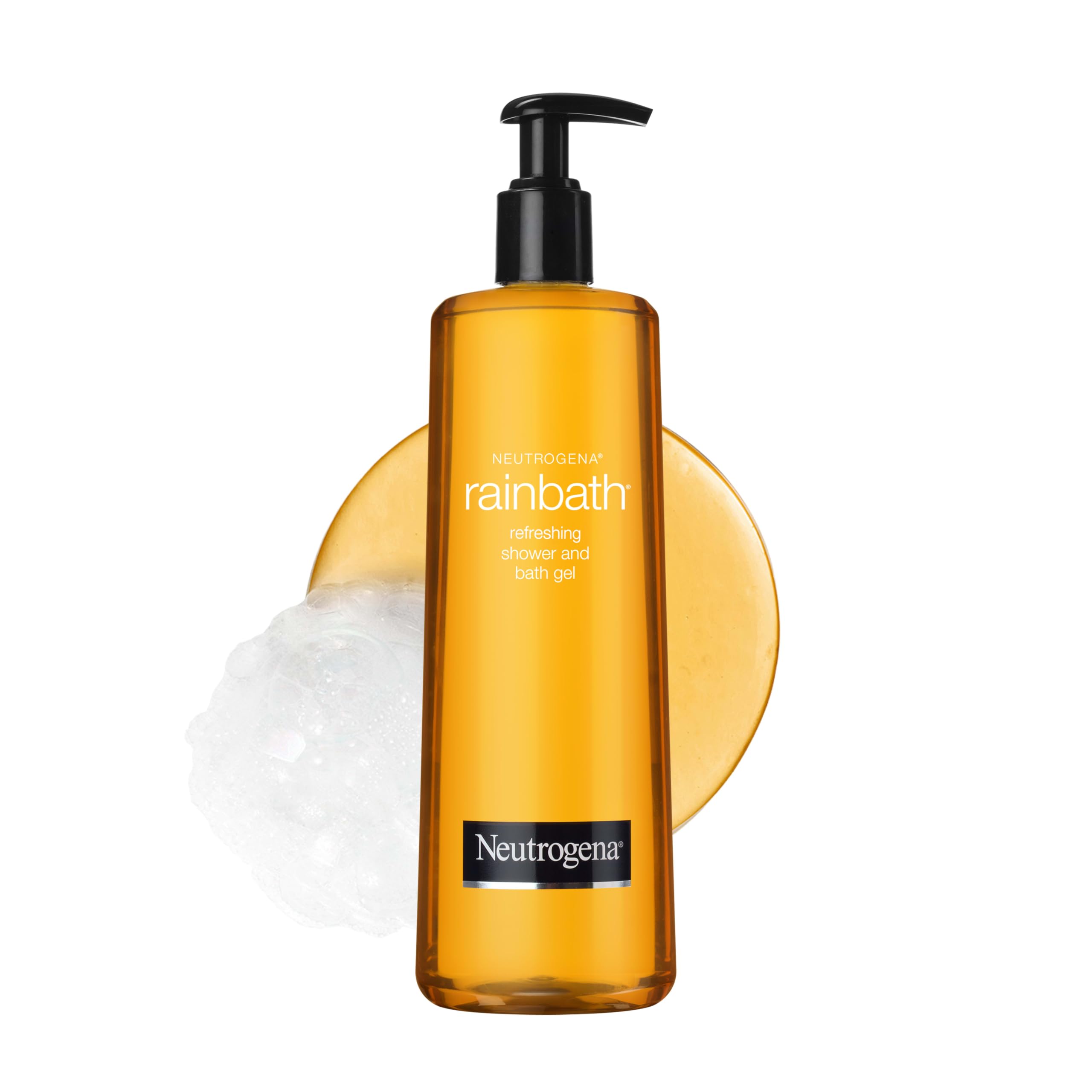 Neutrogena Rainbath Shower Gel and Body Wash 32 oz bottle with clear label and blue cap, showing the skincare product for cleansing.