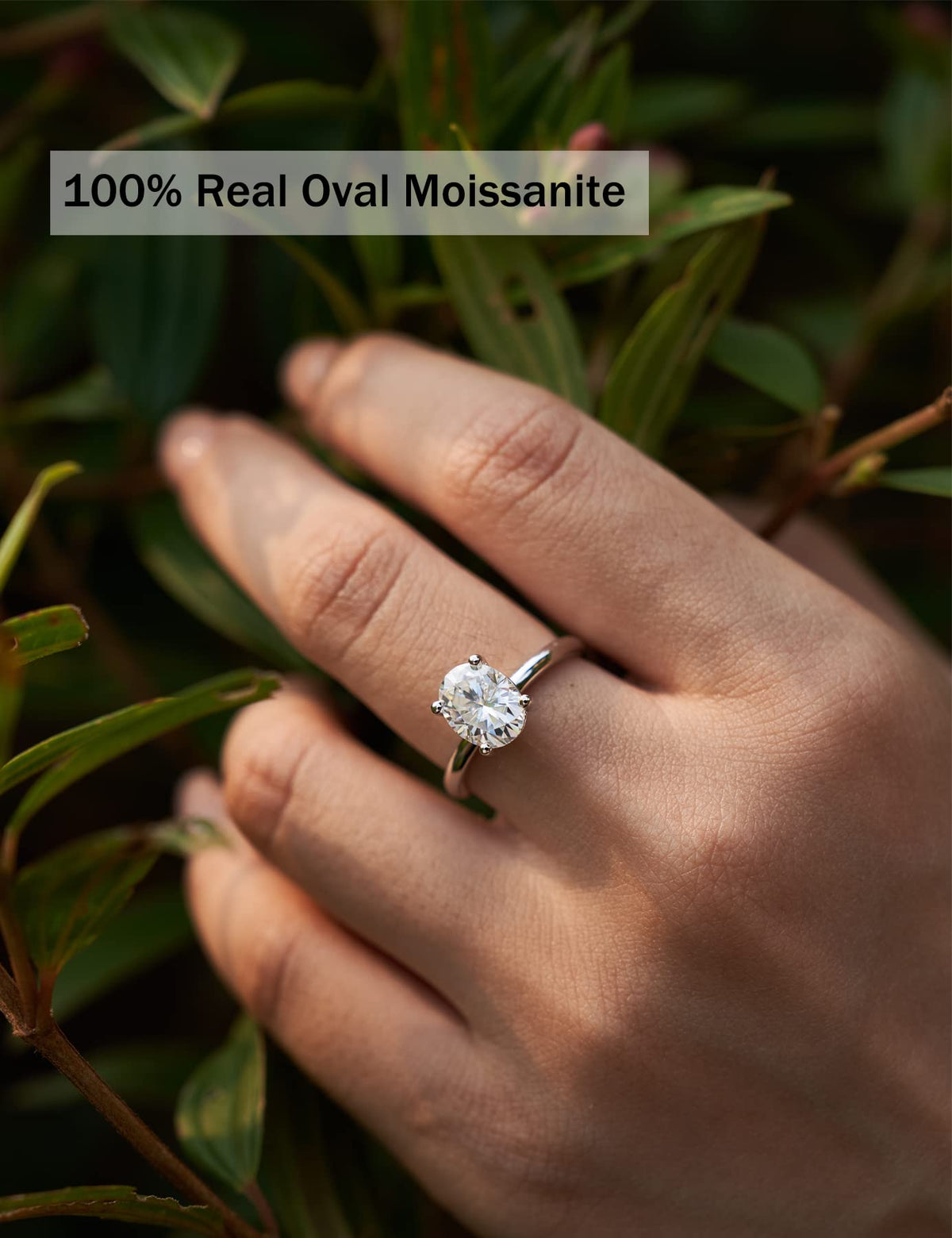 IMOLOVE Moissanite Engagement Rings for Women Round Oval Solitaire & Pave – close-up detail in White
