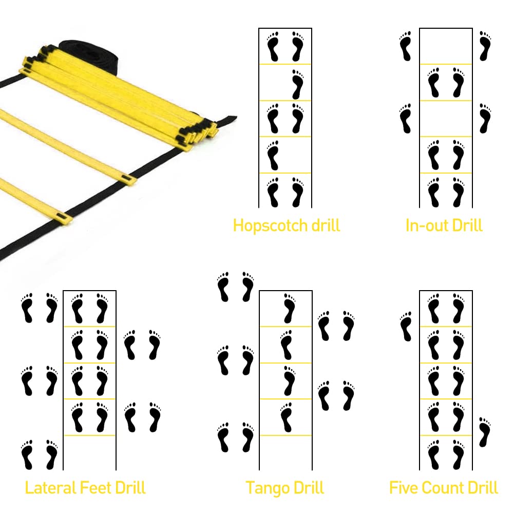 Rainmae Speed & Agility Ladder Training Equipment Set, Includes 12 Rung 20ft Agility Ladder, 4 Agility Hurdles,12 Disc C