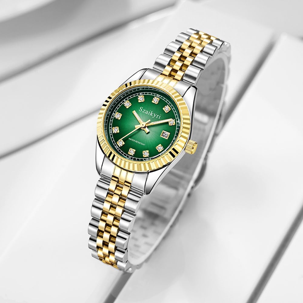 Szaikyri Classic Watch for Women with Solid Stainless Steel Band and Calendar Water Resistant – full view