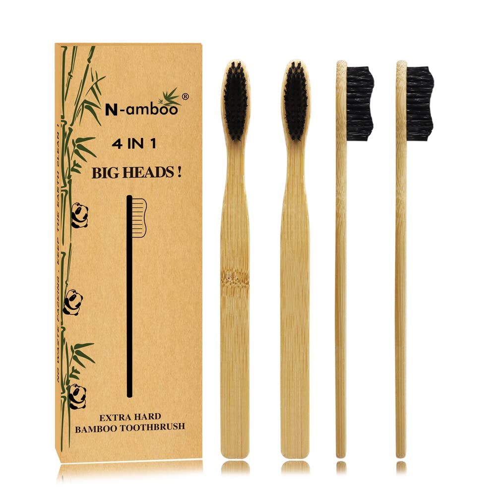Super Hard Toothbrush Bamboo Toothbrush Large Brush Head Manual - Product Imagery