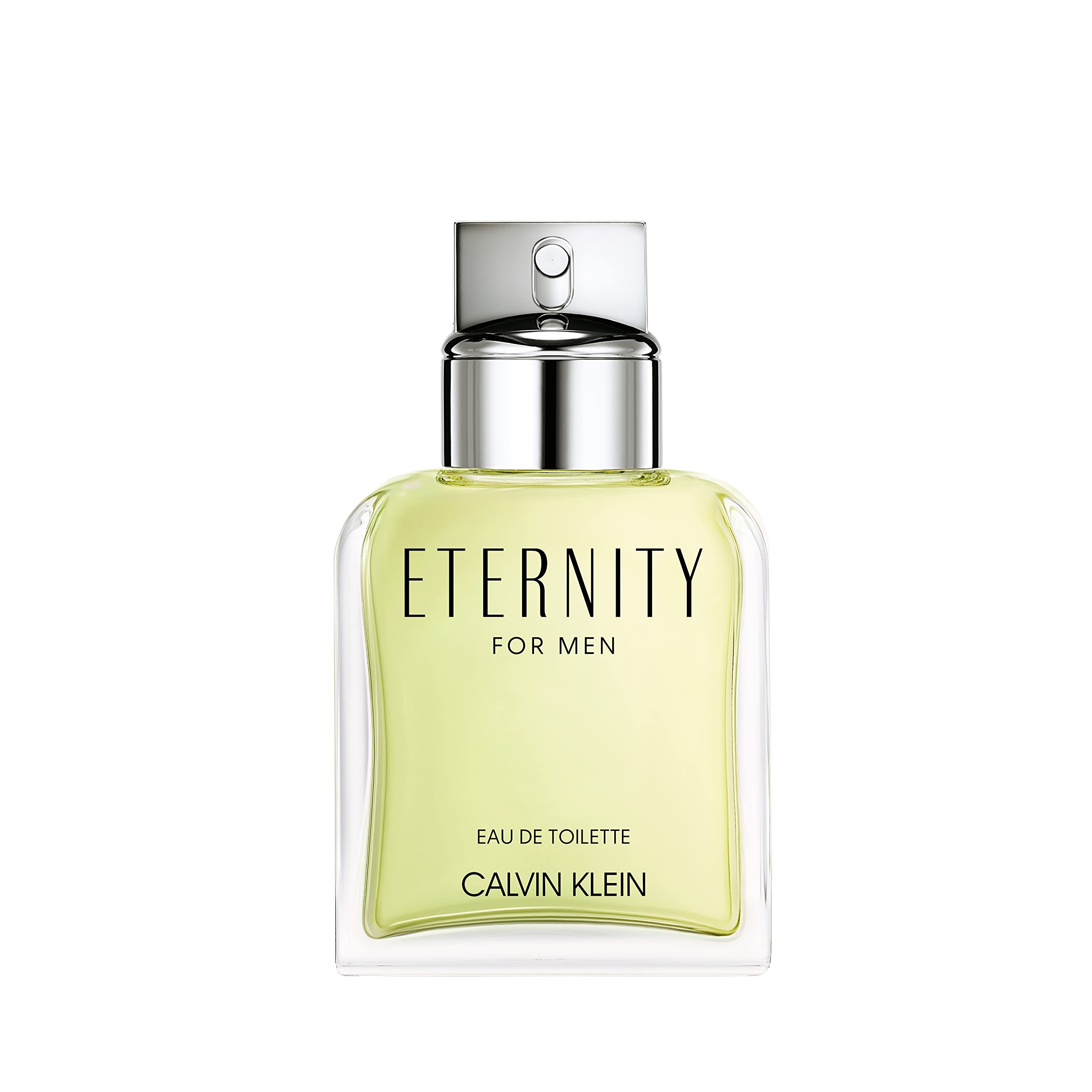 Calvin Klein Eternity for Men EDT bottle, 3.3 fl oz, with sleek glass design and classic fragrance label visible.