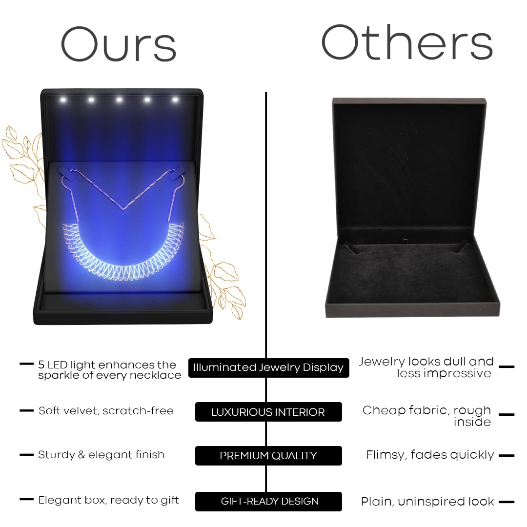 YJCBOX Elegant LED Light Necklace Box – Luxury Gift Holder for Jewelry, Weddings, Anniversaries, and Storage (Black) – p