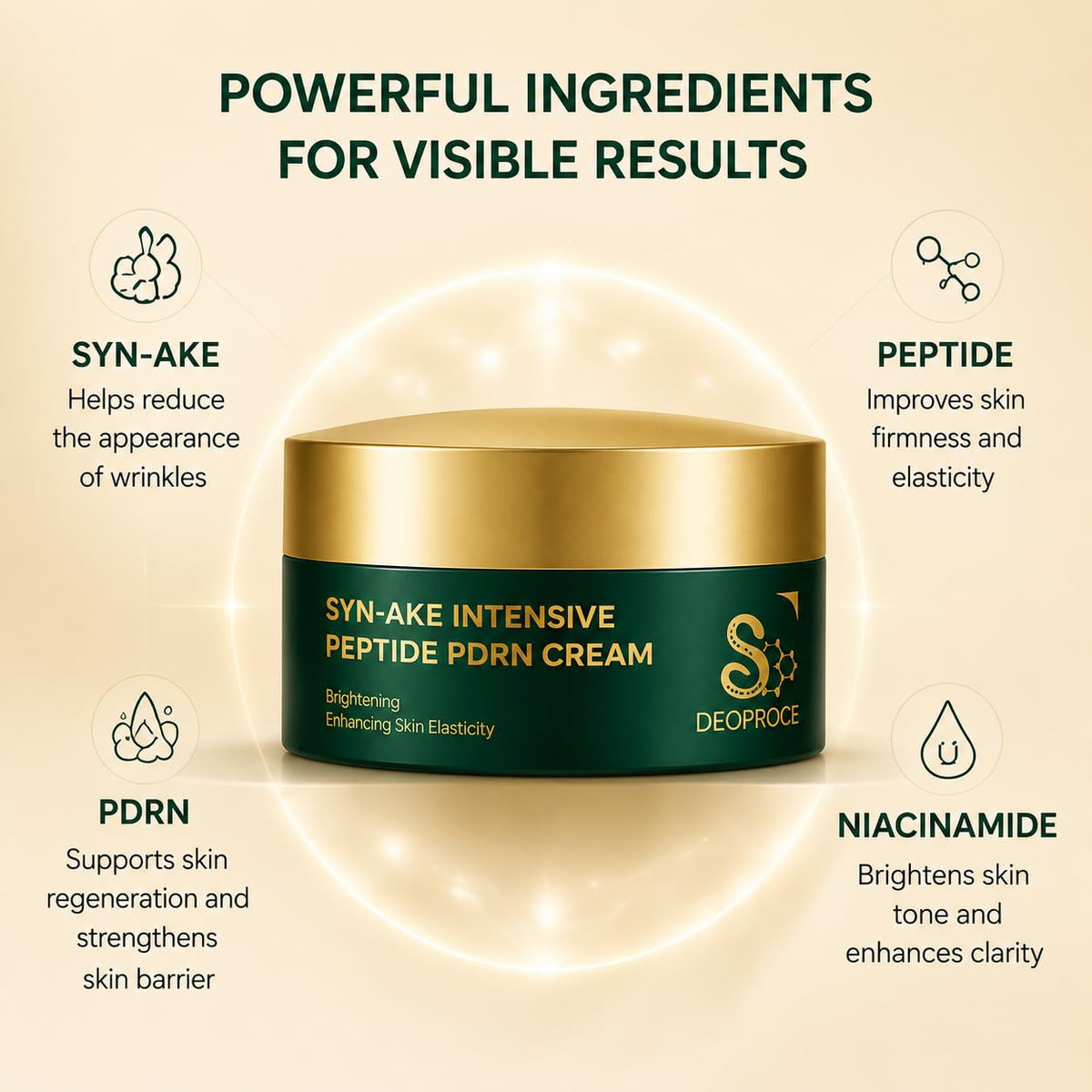 Deoproce Syn-Ake Intensive Peptide PDRN Cream 100g | Korean Facial Moisturizer with PDRN, Multi-Peptides, Hyaluronic Aci