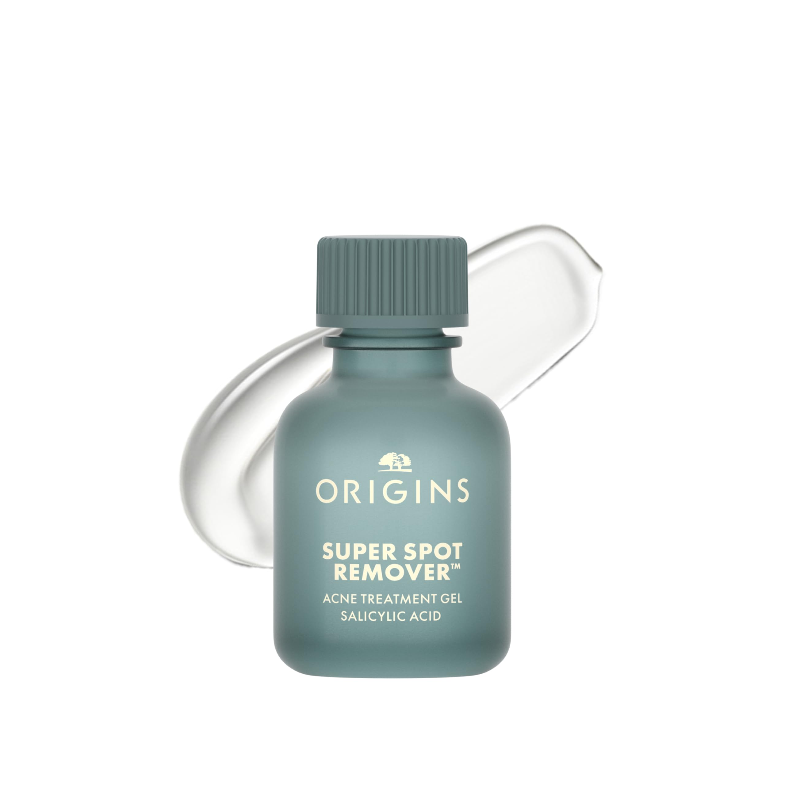 Origins Super Spot Treatment for acne with salicylic acid, small clear tube showing the skincare product for blemish treatment.
