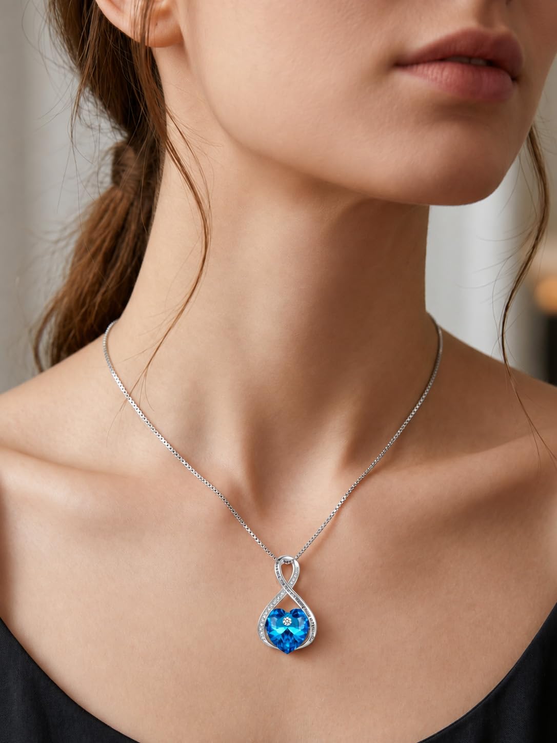 HVQP Inspirational Jewelry for Women I Love You Forever Infinity Heart Crystal Pendant Necklace Anniversary Christmas Va