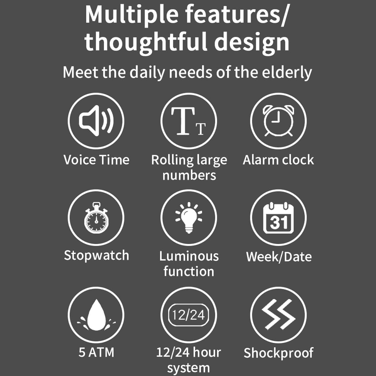 findtime Watch for Elderly Men Talking Seniors Digital Watches Easy to Read Big Face Wrist Watch Waterproof Sport Outdoo