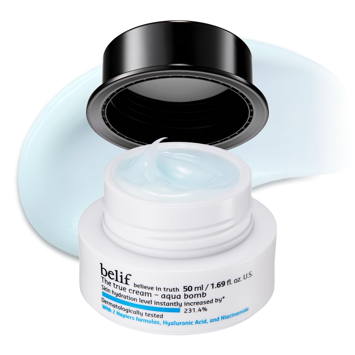belif Aqua Bomb Niacinamide moisturizer in 50ml jar, hydrating K-beauty skin moisturizer with lightweight, refreshing texture