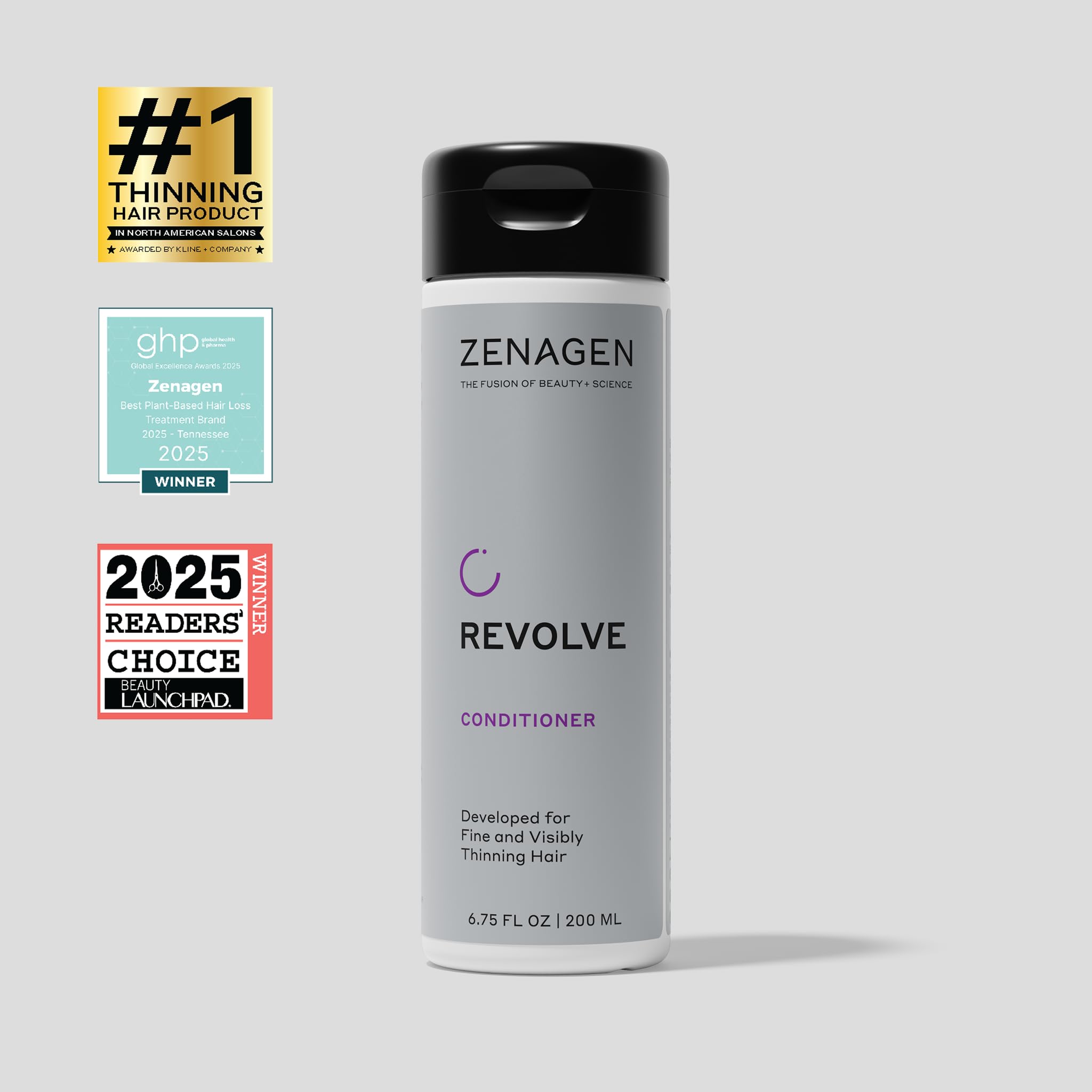 Zenagen Revolve unisex conditioner bottle for hair regrowth, 6.75 fl oz, 1-minute treatment for topical hair growth support.