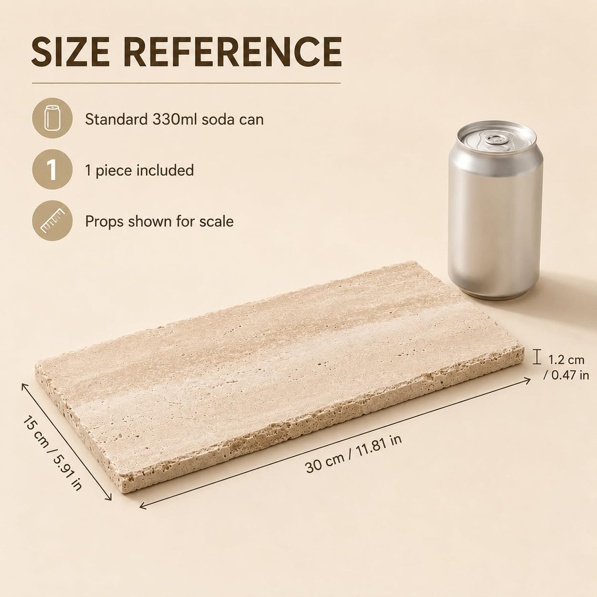 SIRIZEN-DIVING Natural Edge Travertine Jewelry Tray, Single 30 x 15 cm Slab – packaging and label
