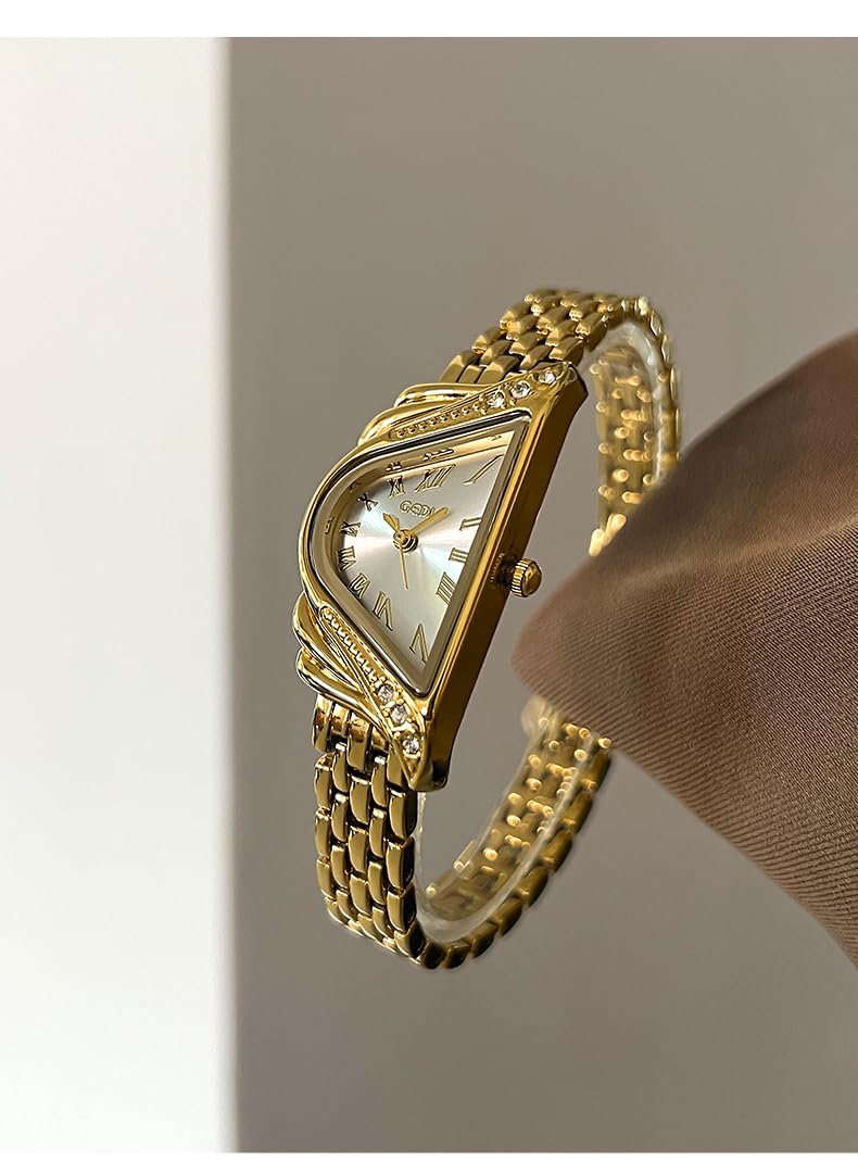 Gosasa Unique Triangle Watch for Women, Dainty Bracelet Quartz Dress Watch – back view and specifications