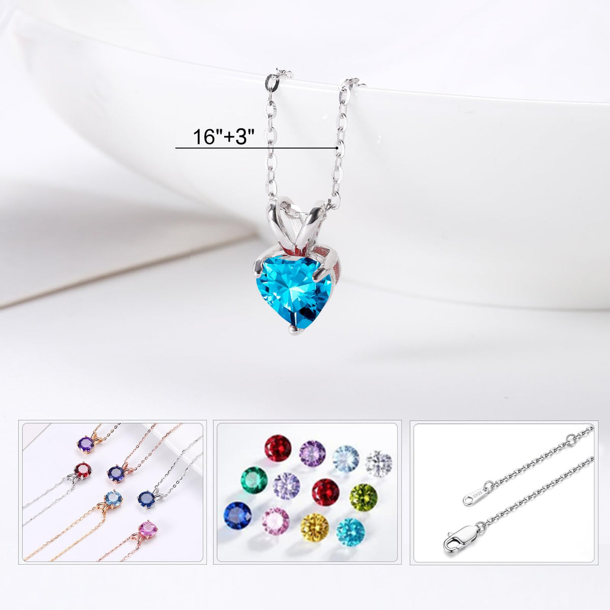 SMILEST Dainty Heart Birthstone Necklace for Women, 925 Sterling Silver – alternate angle