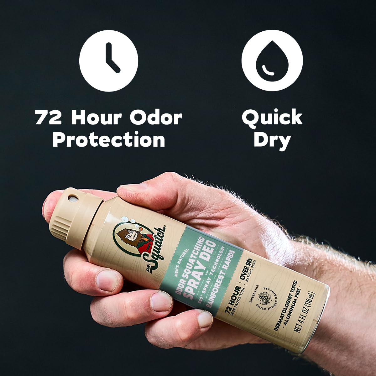 Dr. Squatch Spray Natural Deodorant Men, Aluminum Free (4oz, 2-Pack) – packaging and label