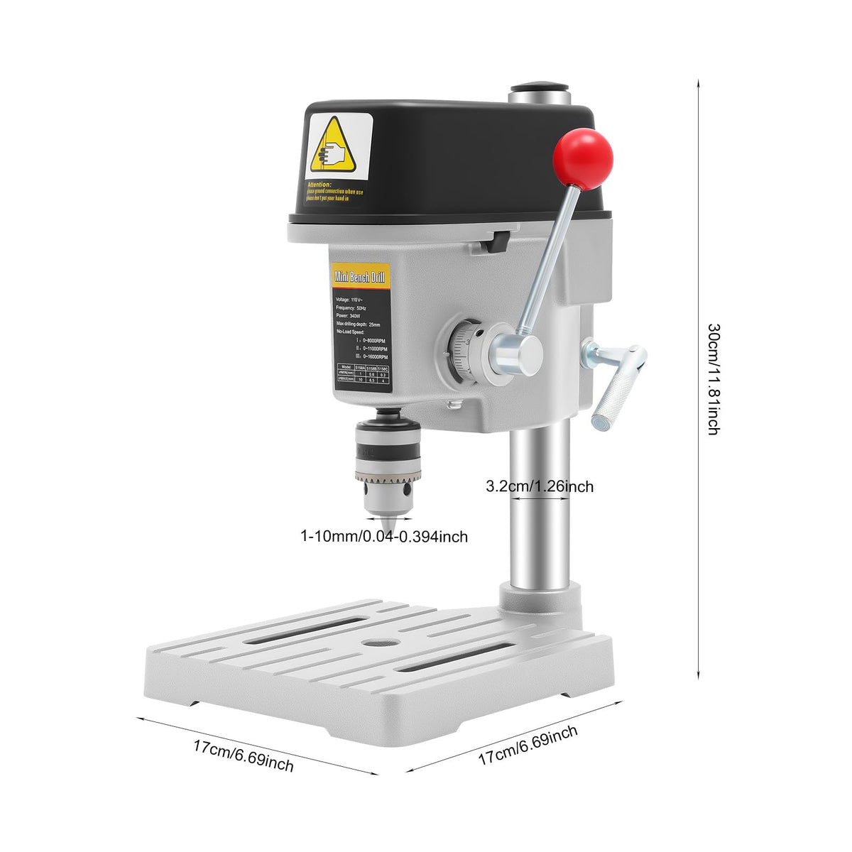 ZAWAYINE Mini Benchtop Drill Press,Electric Bench Wood Drilling Machine Drill Press Table Adjustable 3 Speed for Wood, M