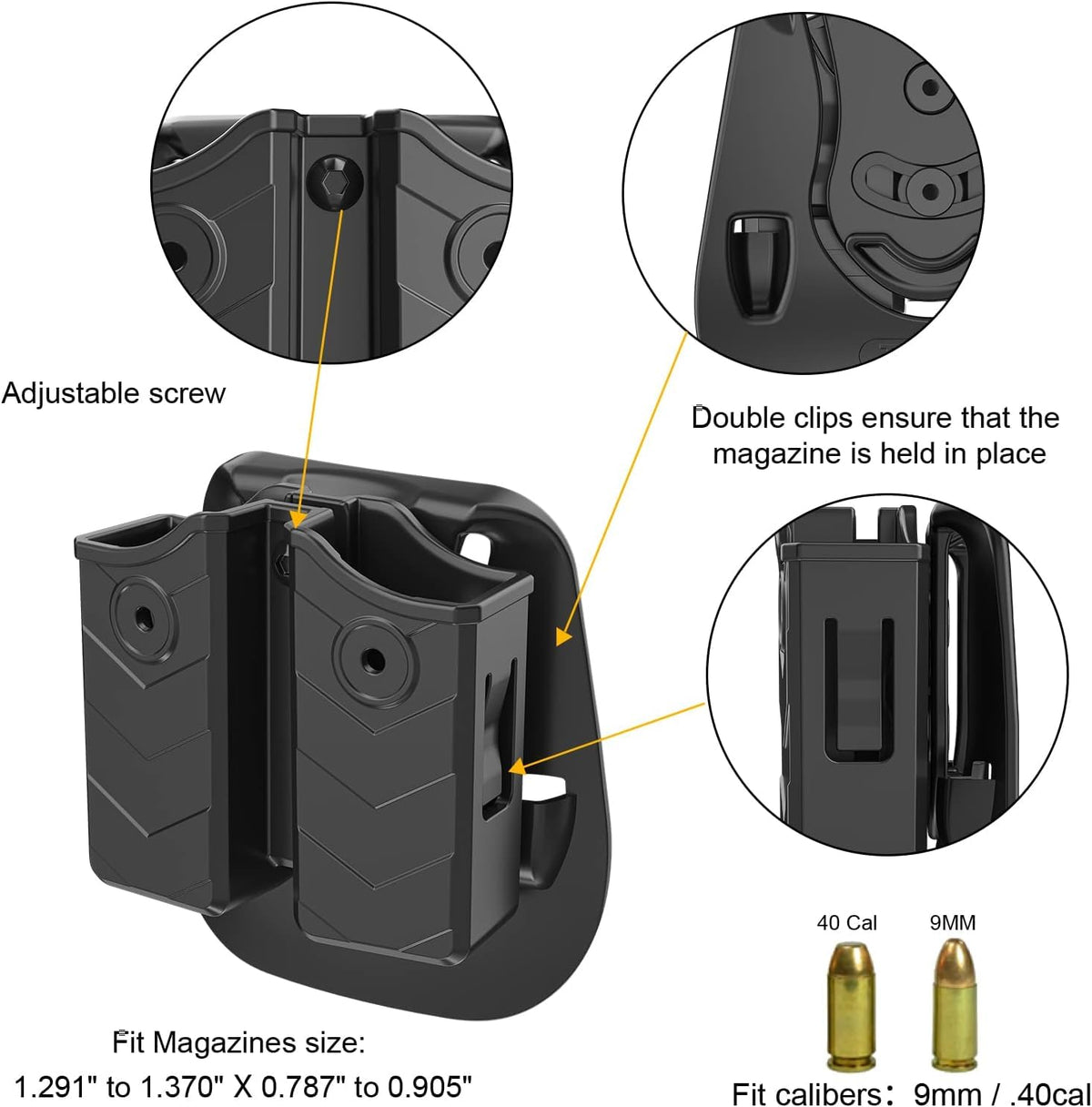 FASTSPOK Universal Double Magazine Holster,Compatible with Popular 9mm/.40 Caliber Pistol Magazines, – product photo (Gu