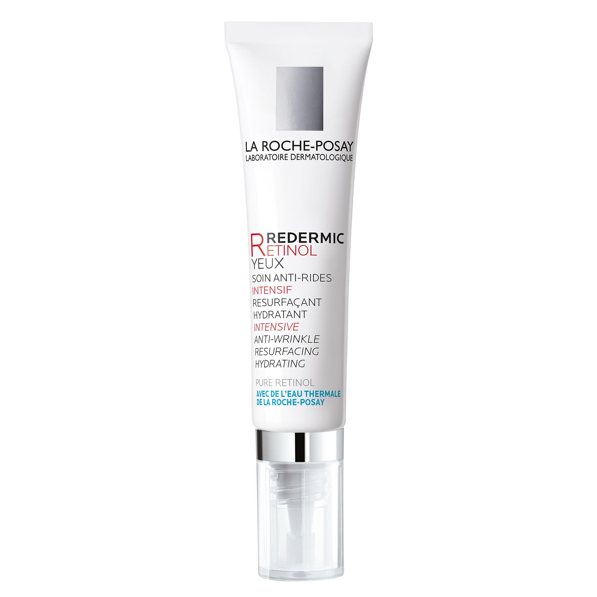 La Roche-Posay Redermic R Retinol Eye Cream with caffeine in a 0.5oz jar, designed to reduce fine lines and puffiness around the eyes.
