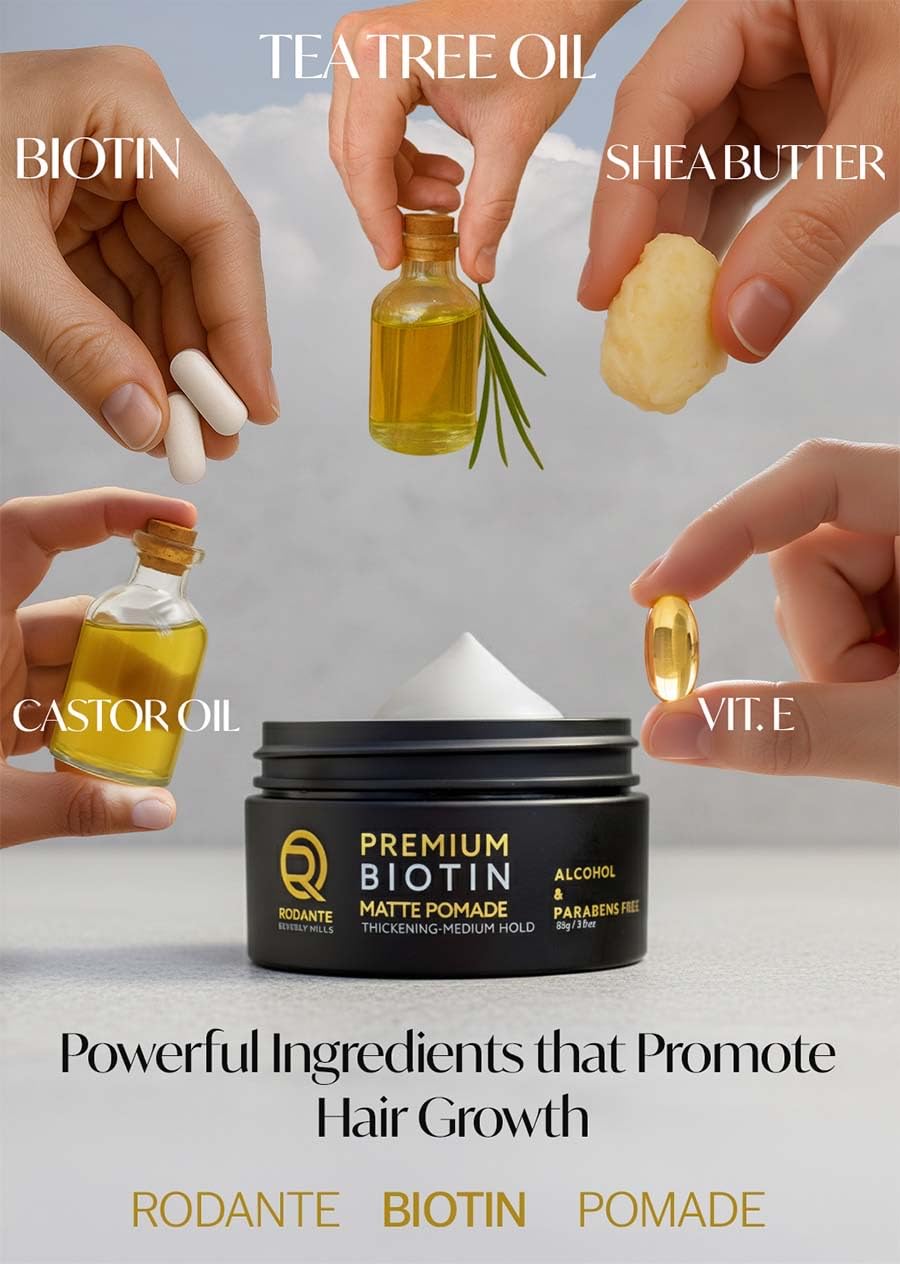 Rodante Beverly Hills Biotin Matte Cream Texture Paste Clay Pomade, Premium Thickening Cream Medium Hold & Anti Hair Los