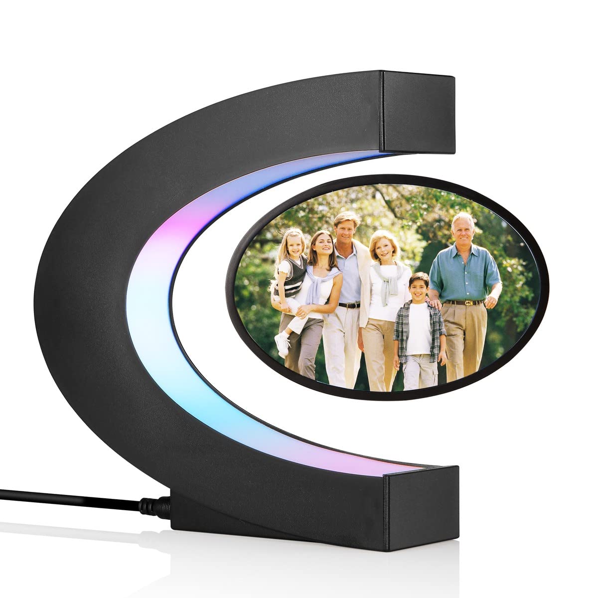 UVEHAS Levitating Photo Frame with LED Colorful Lights Magnetic Levitation Floating Rotating Picture Frame Display Stand