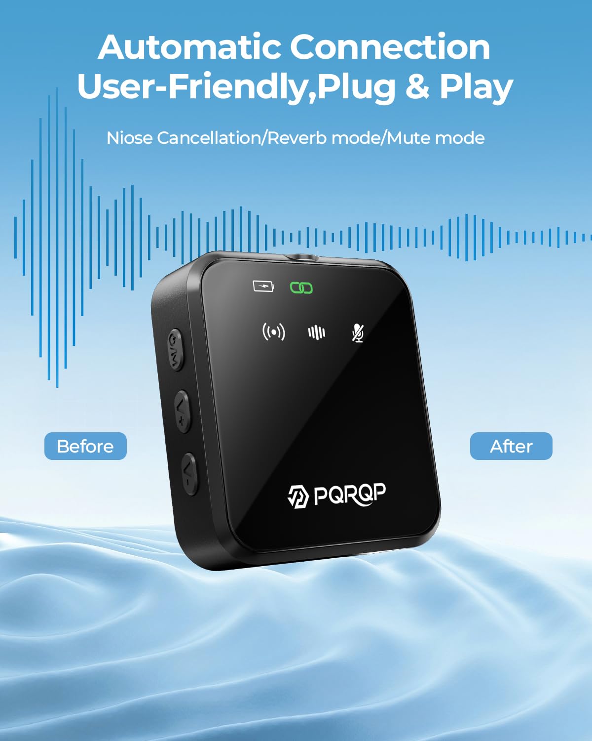 PQRQP 3 in 1 Wireless Mini Microphone for iPhone, Android, Camera,328ft Range, 18H Battery Life,High-Fidelity Audio Clip