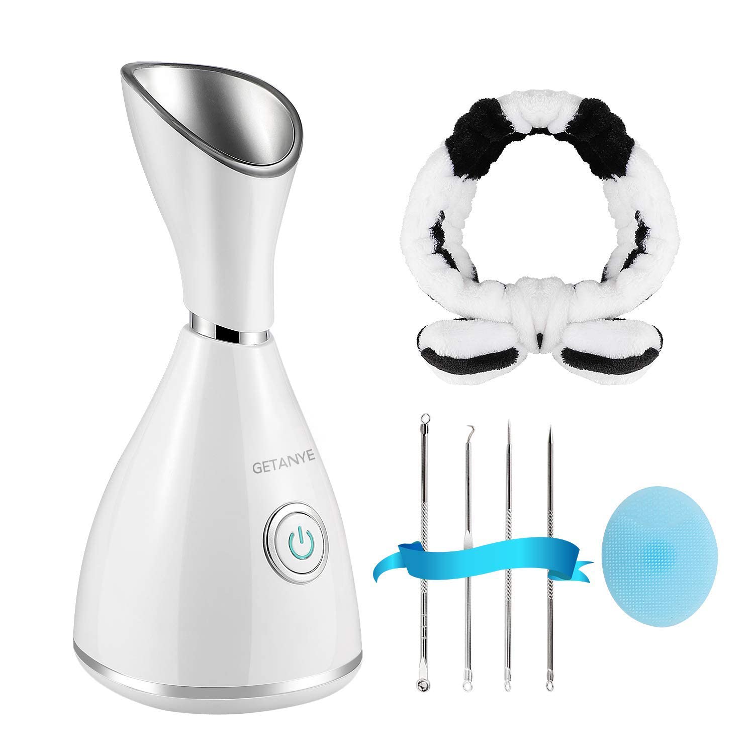 Surwit GETANYE Nano Ionic Face Steamer with blackhead remover kit, facial brush, hair band, emitting steam for deep pore cleansing