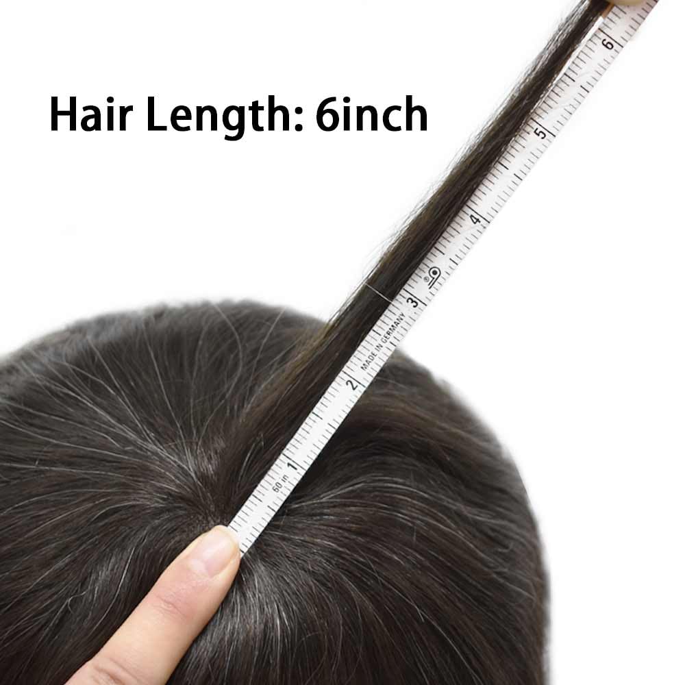 Curve Hair Mens Toupee Human Hair Piece Replacement System Monofilament Wig Hair Unit for Men Durable Poly Coated Mens Hairpiece (#220 Darkest Brown+20% Gray, 6"X8")
