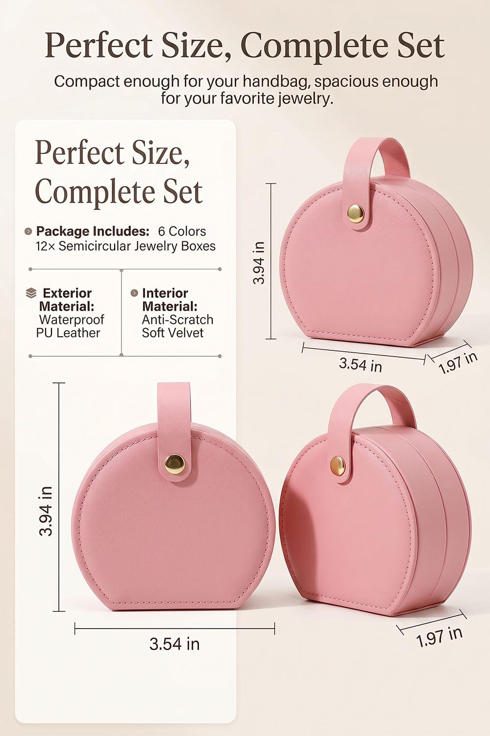 RFCAW Travel Jewelry Box Multi-Pack, Small Round Faux Leather Portable Organizer for Rings, Necklaces, Earrings, DIY Vin