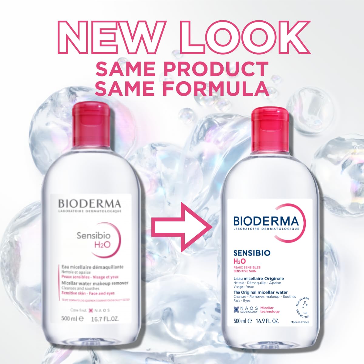 Bioderma Sensibio H2O Micellar Water makeup remover and cleanser for sensitive skin, showing a clear bottle of skincare product.