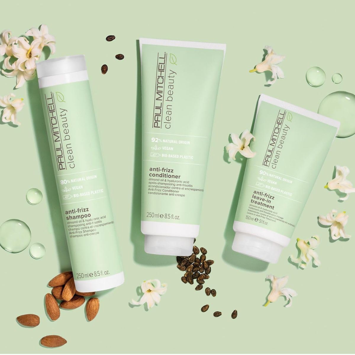 Paul Mitchell Clean Beauty Anti-Frizz Leave-In Conditioner bottle, 5.1oz, with sleek packaging and product label visible.