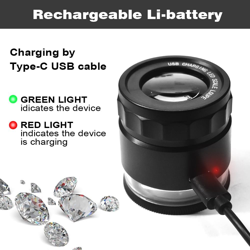 Koparneed Rechargeable Loupe 10x Jewelers Loupe Magnifier with UV and LED Lights, Led Eye Loop Adjustable Focus Jewelry 