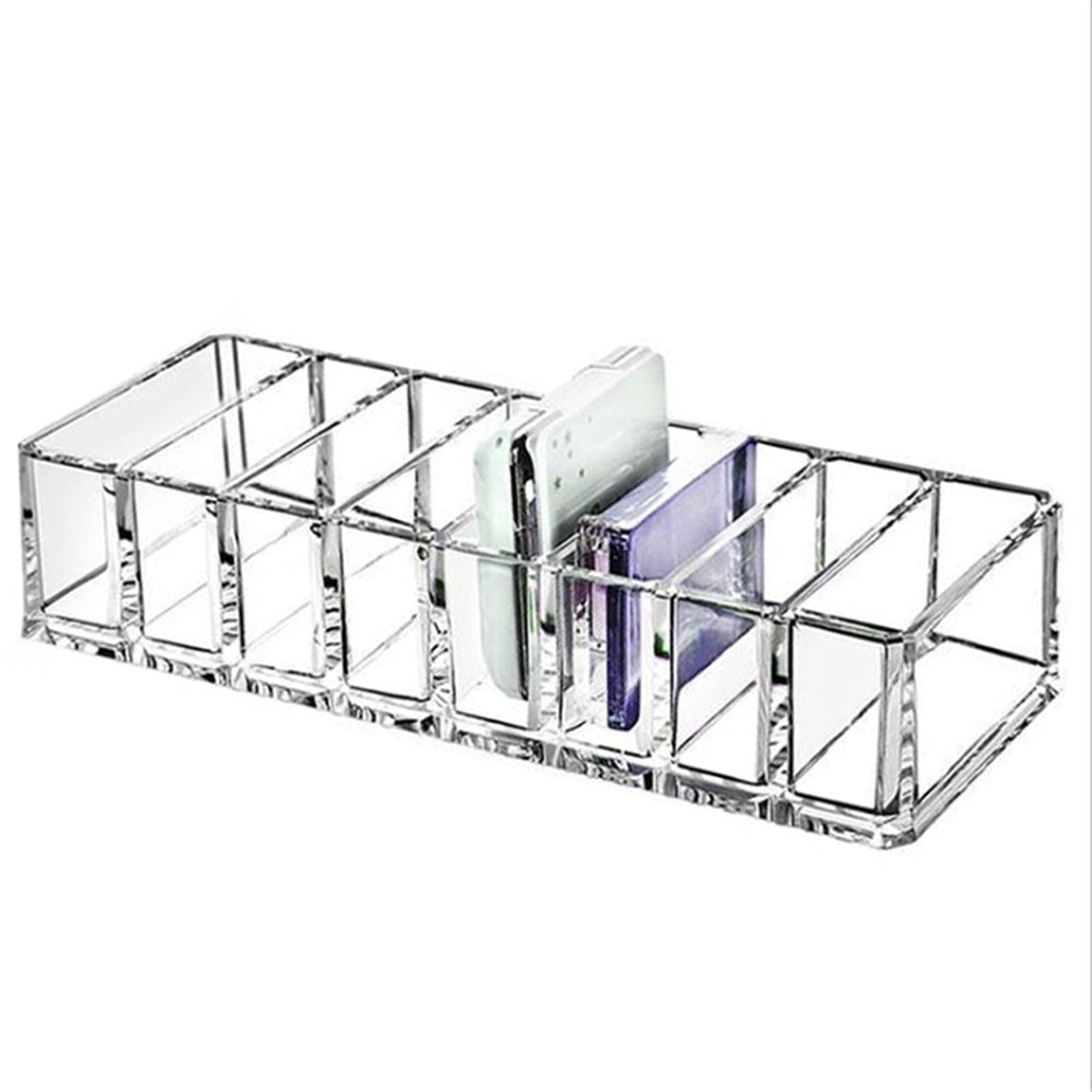 RIZGHWOY transparent plastic cosmetic organizer tray with 6 compartments for makeup and toiletry storage at home or store.
