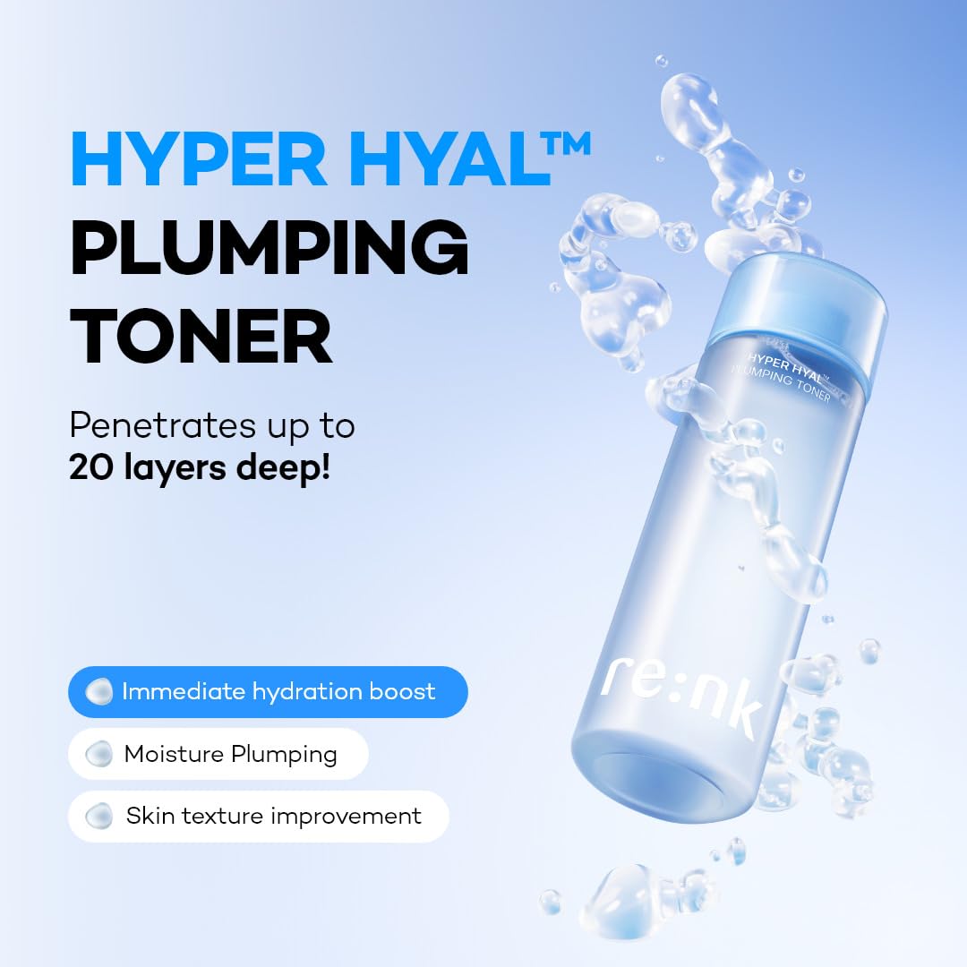 Re: NK re:nk (renk) Hyper Hyal Plumping Skincare Set, 3-Step Hydrating Routine with Toner, Ampoule & Cream, Hyaluronic A