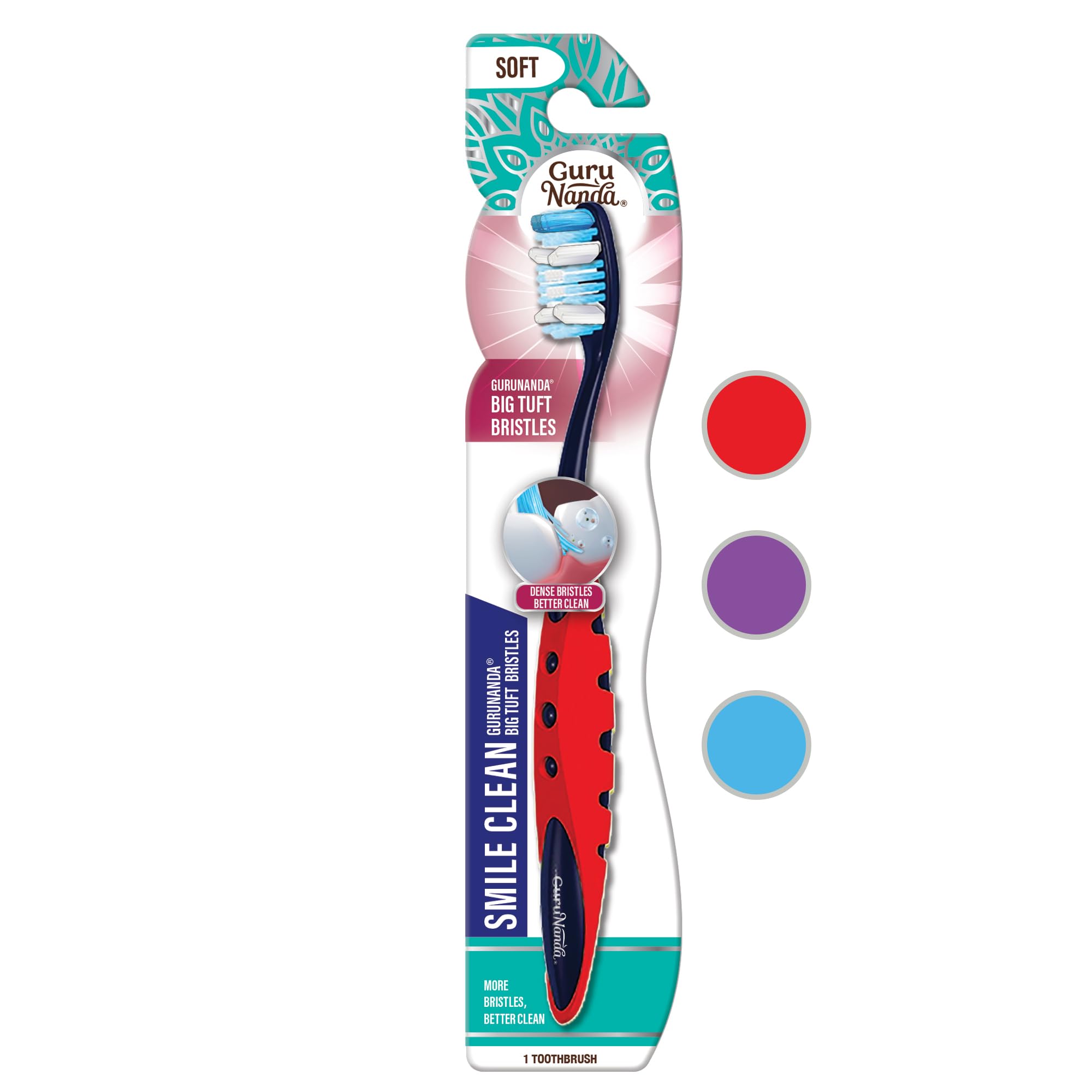 GuruNanda Smile Clean Toothbrush - Big Soft Bristles - Helps - Product Imagery