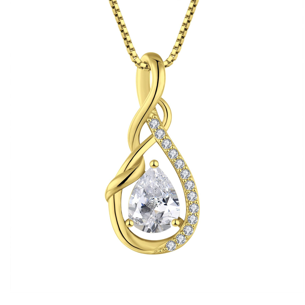 STARCHENIE Infinity Teardrop Necklace for Women 925 Sterling Silver Pendant Birthstone Jewelry – 04-Apr-Gold