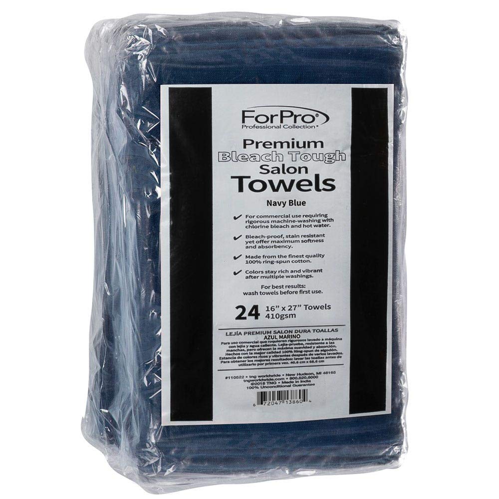 ForPro Professional Collection ForPro Premium Bleach Tough Salon Towels, 24ct, Navy Blue, 27" L x 16" W – close-
