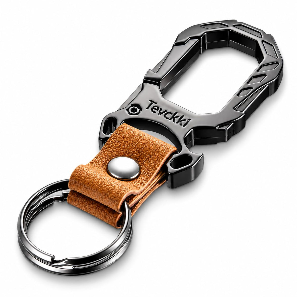 Tevckki Tactical leather keychains Carabiner Car Key Chains Bottle opener Clip Keychain Key Rings,Universal for men and 