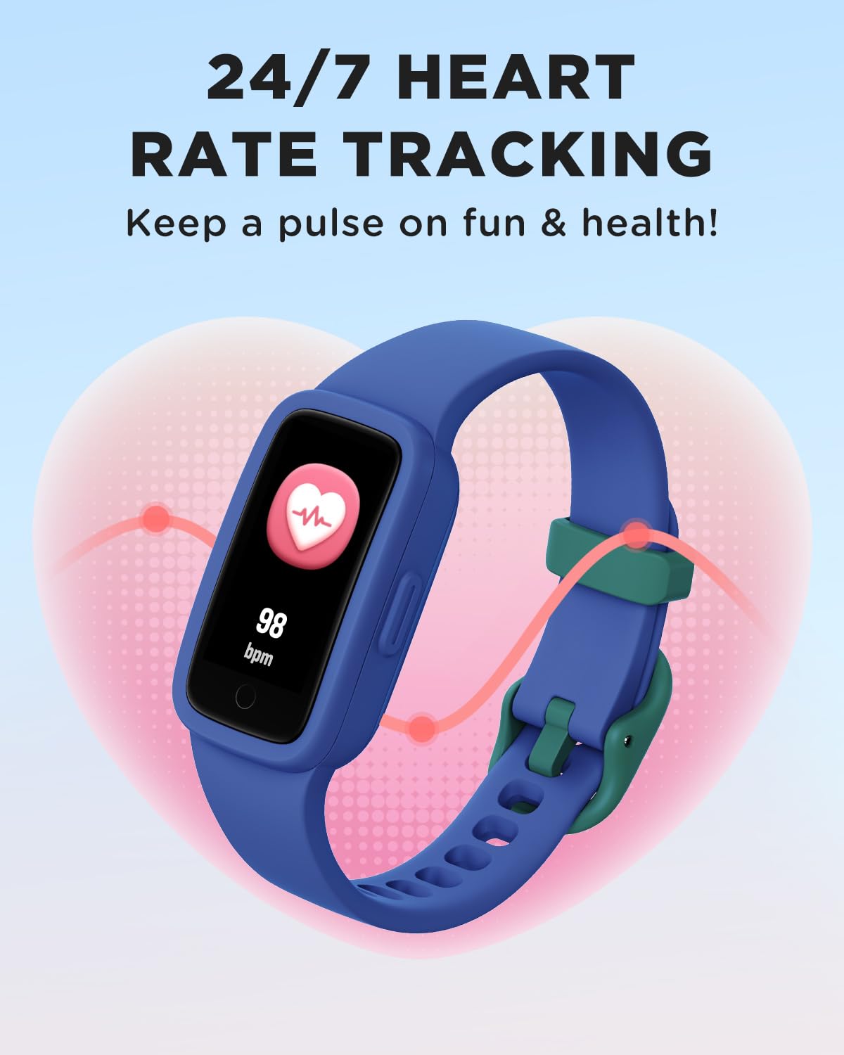 BIGGERFIVE Vigor Kids Fitness Tracker Watch AMOLED Screen, 3ATM Waterproof – full view, size 0.95 inches